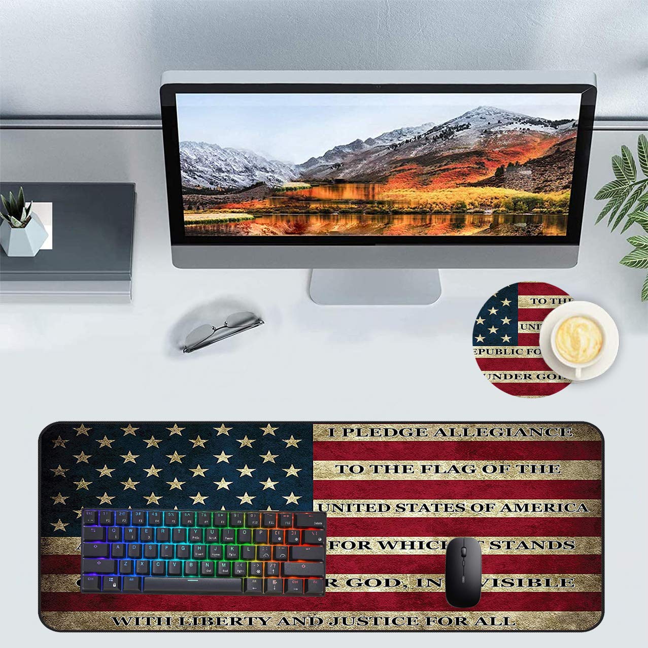 Large Extended Gaming Mouse Pad with Non-Slip Rubber Base & Stitched Edges - Waterproof Desk Mat for Work, Office, Home - USA Flag Patriotic Design - Perfect for Gamers, Professionals & Home Office Use