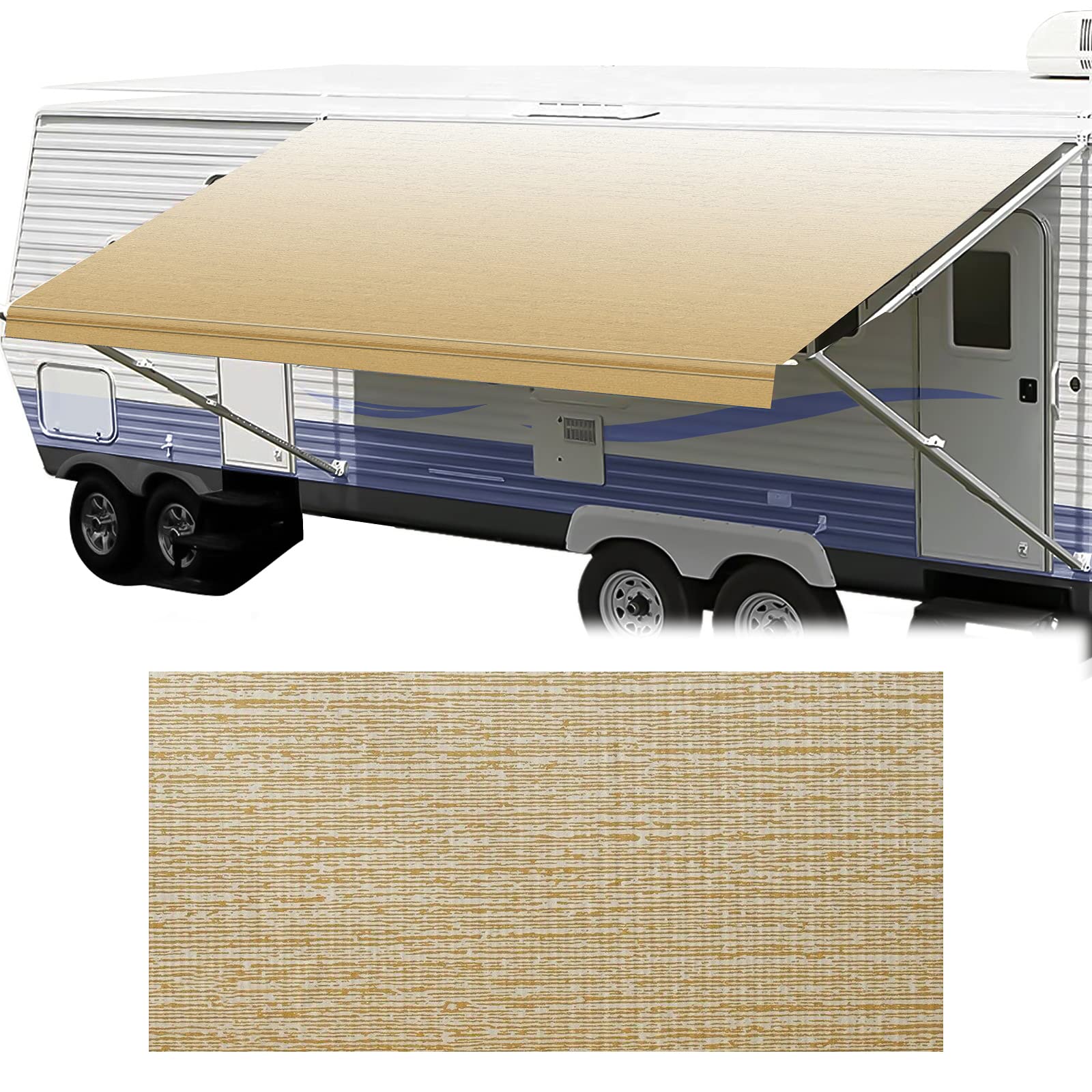 Premium RV Awning Replacement Fabric - 14' Standard Grade Vinyl Sun Shade Canopy (13'2