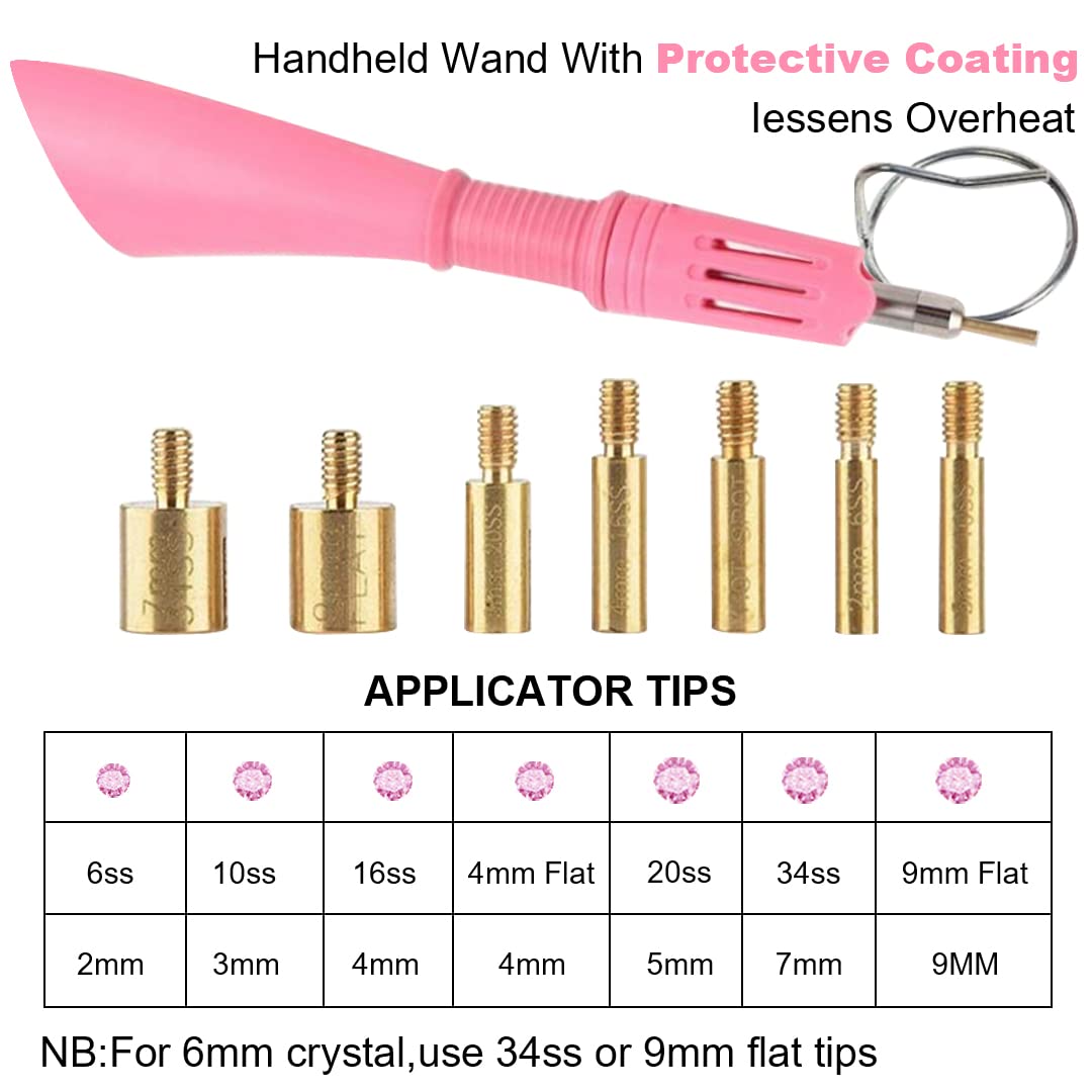 Professional 7-in-1 Hotfix Rhinestone Applicator Kit with 7 Size Tips & Stand - DIY Iron-on Crystal Gem Tool for Clothing, Shoes, Bags & Crafts (Pink) - Perfect for Fashion Design, Costume Making & Home Decor Projects