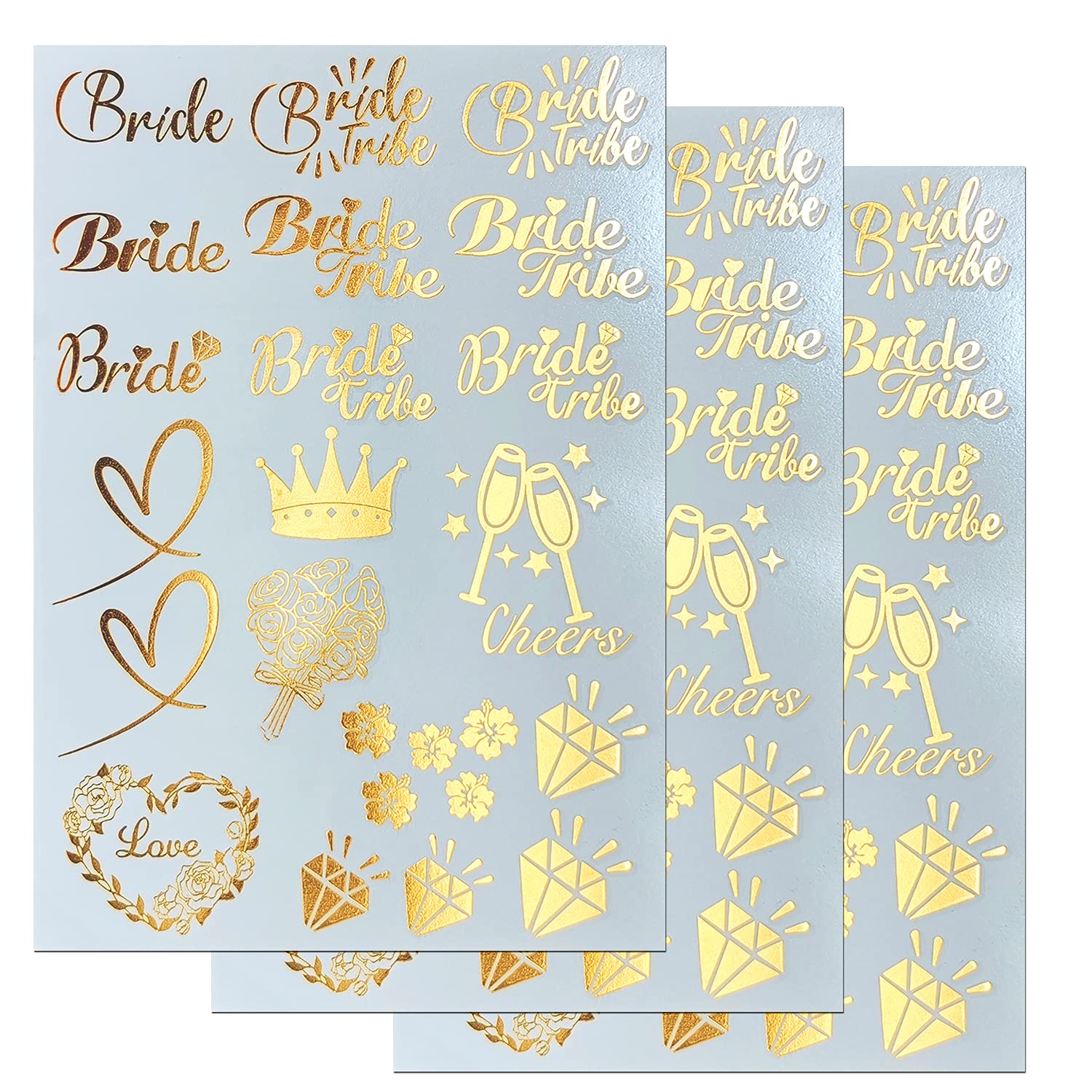 Bride Tribe Temporary Tattoos - Gold Metallic Henna Designs for Bachelorette Parties, Wedding Showers & Girls Night Out
