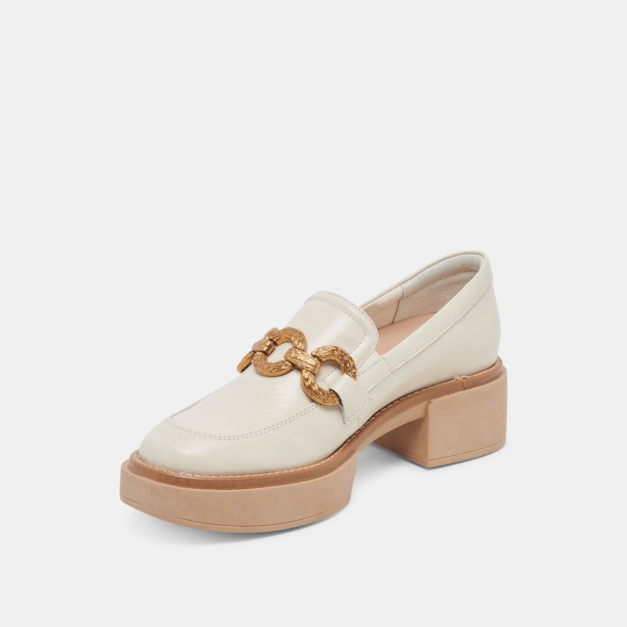 SHEENA Women's Ivory Crinkle Patent Leather Loafers - Comfortable Slip-On Shoes for Work, Office & Casual Outfits