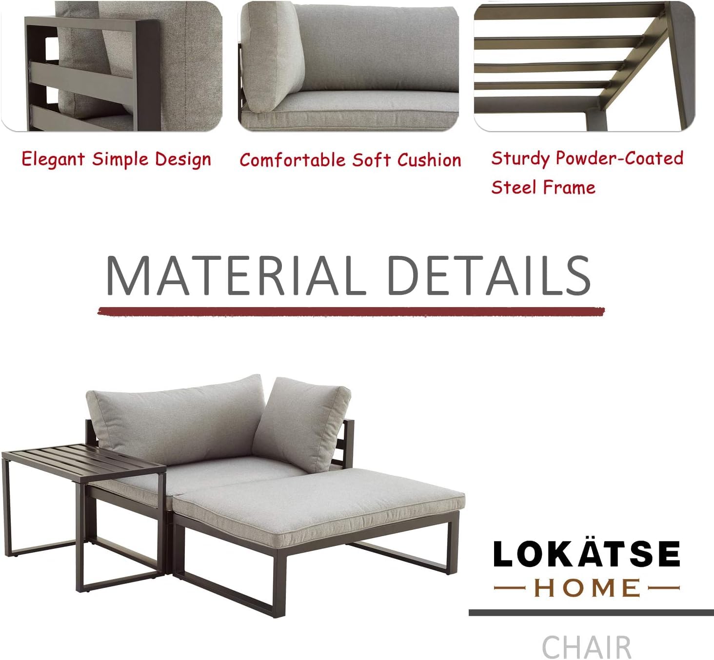 LOKATSE HOME 3-Piece Outdoor Patio Furniture Set - Metal Steel Conversation Sofa with Armrest Chairs & Coffee Table - Perfect for Backyard, Garden, Poolside and Balcony Relaxation