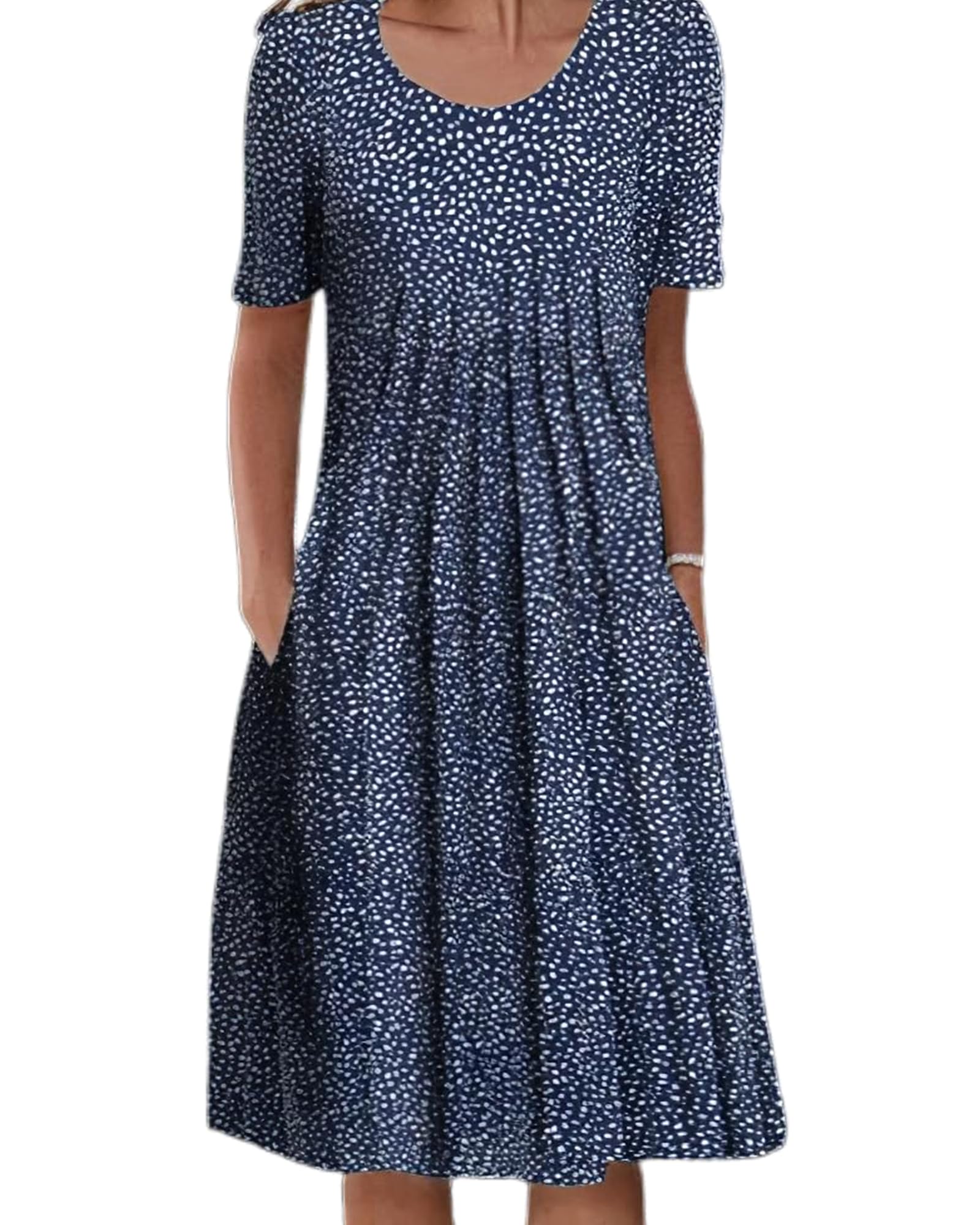 Women's Boho Floral Print Short Sleeve T-Shirt Dress - 2024 Summer Casual Loose Swing Midi Dress with Pockets | Perfect for Beach Vacations, Music Festivals & Everyday Wear