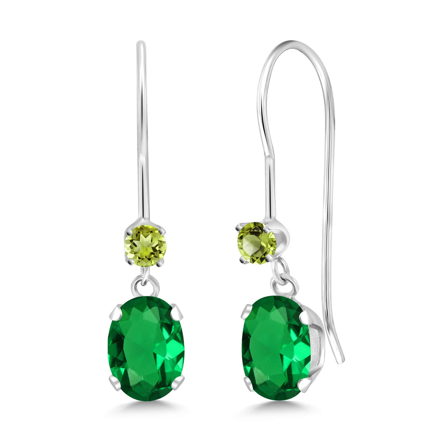 0.94 Ct Oval Green Nano Emerald & Peridot 14K White Gold Dangle Earrings for Women | Gemstone Jewelry Gift for Birthday, Anniversary & Special Occasions | Elegant Everyday & Evening Wear