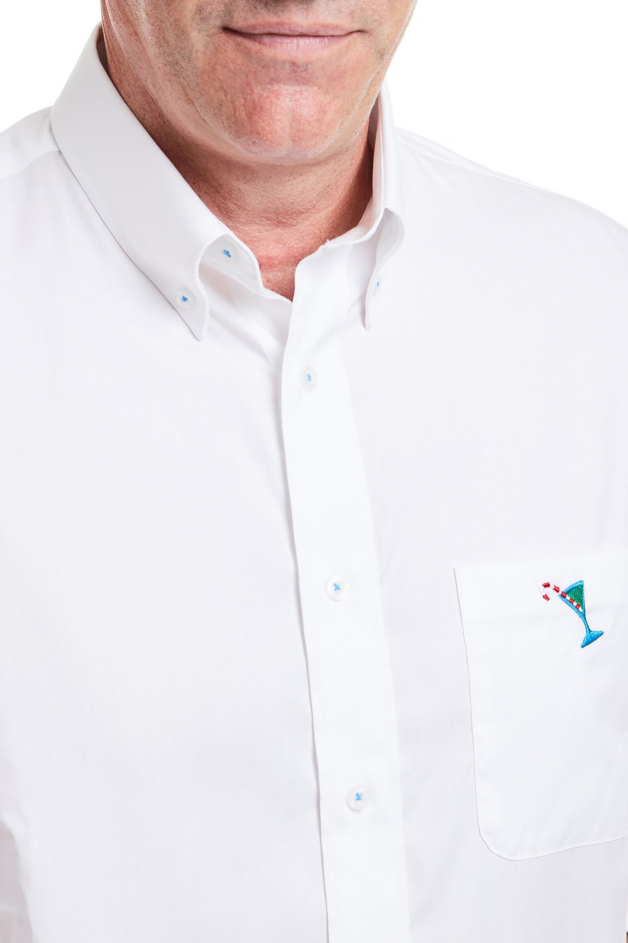 Men's White Oxford Shirt with Single Martini Candy Cane Print - Classic Casual Button Down Shirt for Office, Party & Holiday Events
