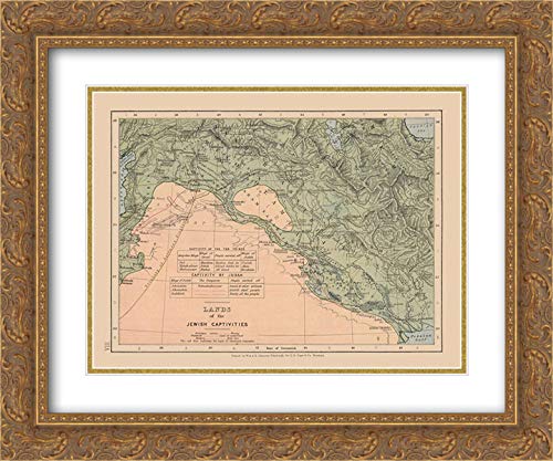 33x28 Gold Ornate Frame with Double Matted Museum Art Print - Lands of Jewish Captivities Middle East Case Map for Home & Office Decor