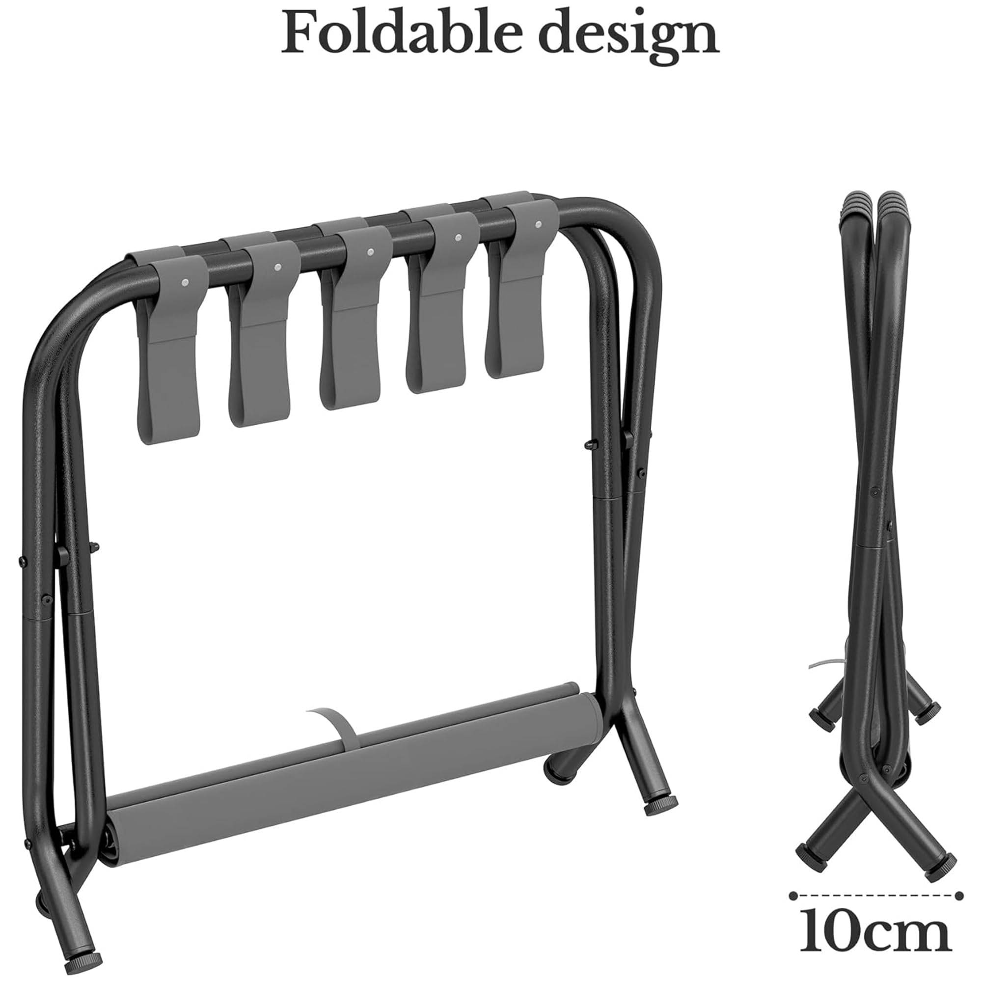 Heavy Duty Folding Luggage Rack with Storage Shelf - Sturdy Steel Suitcase Stand for Bedroom, Guest Room & Hotel Use - Supports 110 lbs (27x15x23 Inches) - Perfect for Travel Storage & Space Saving Organization
