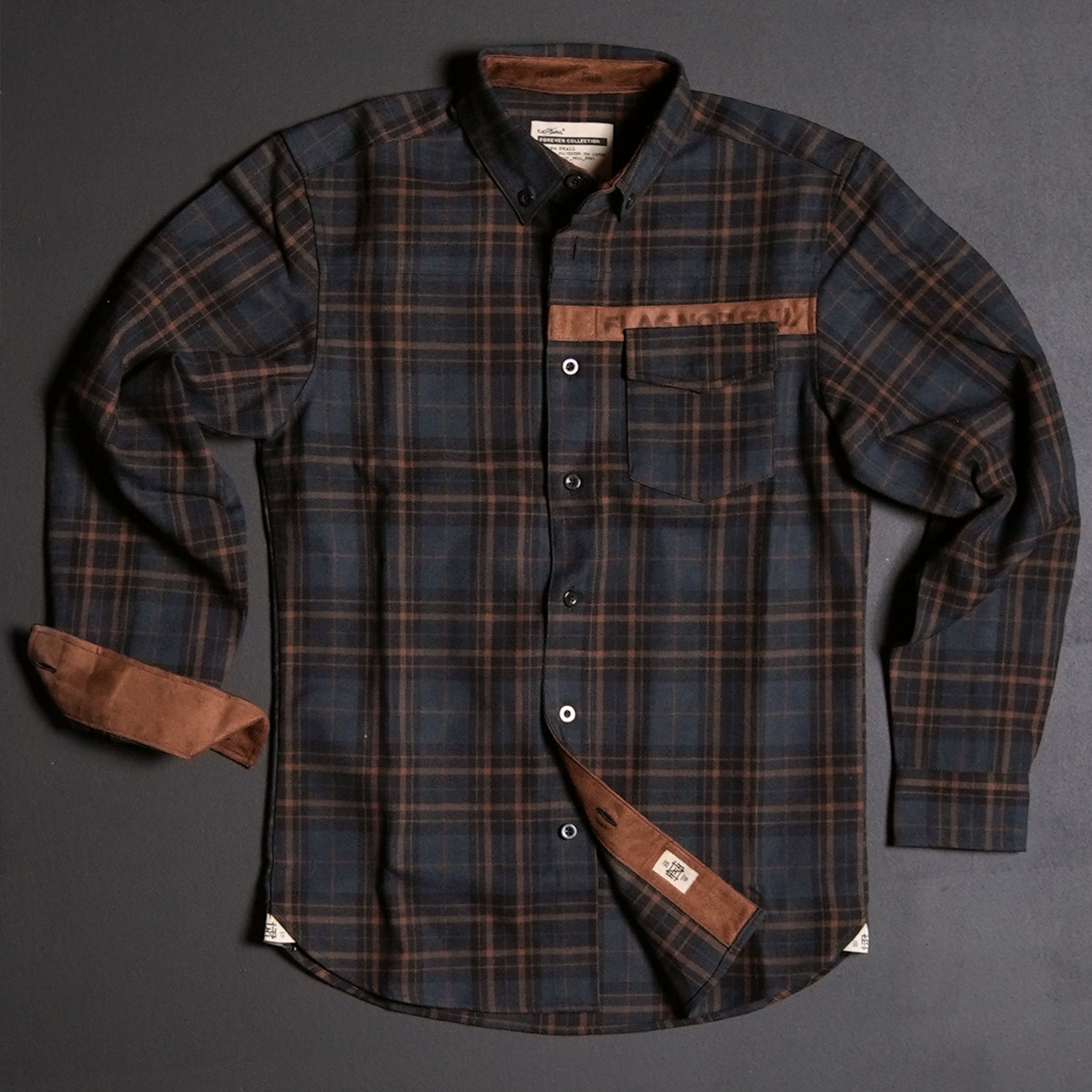 Men's Forever Flannel Shirt - Navy Blue Plaid Long Sleeve Button Down for Casual Wear & Outdoor Activities