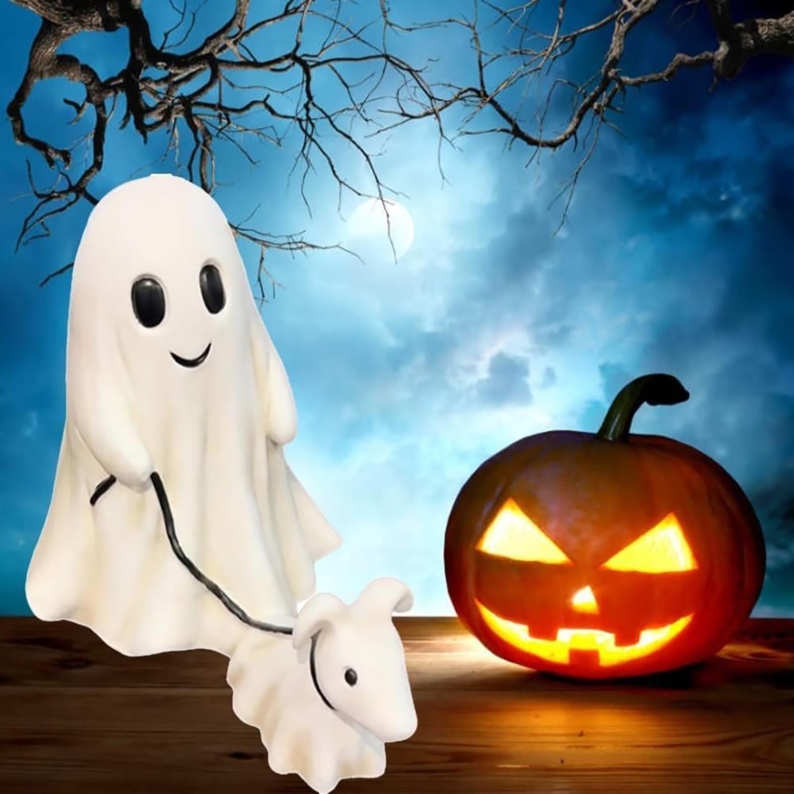Halloween Ghost Walking Dog Statue - Spooky Cute Dog Figurine Decor for Indoor, Outdoor, Office & Tabletop (25x20x15cm) - Perfect for Halloween Party, Home Decor & Gift Giving