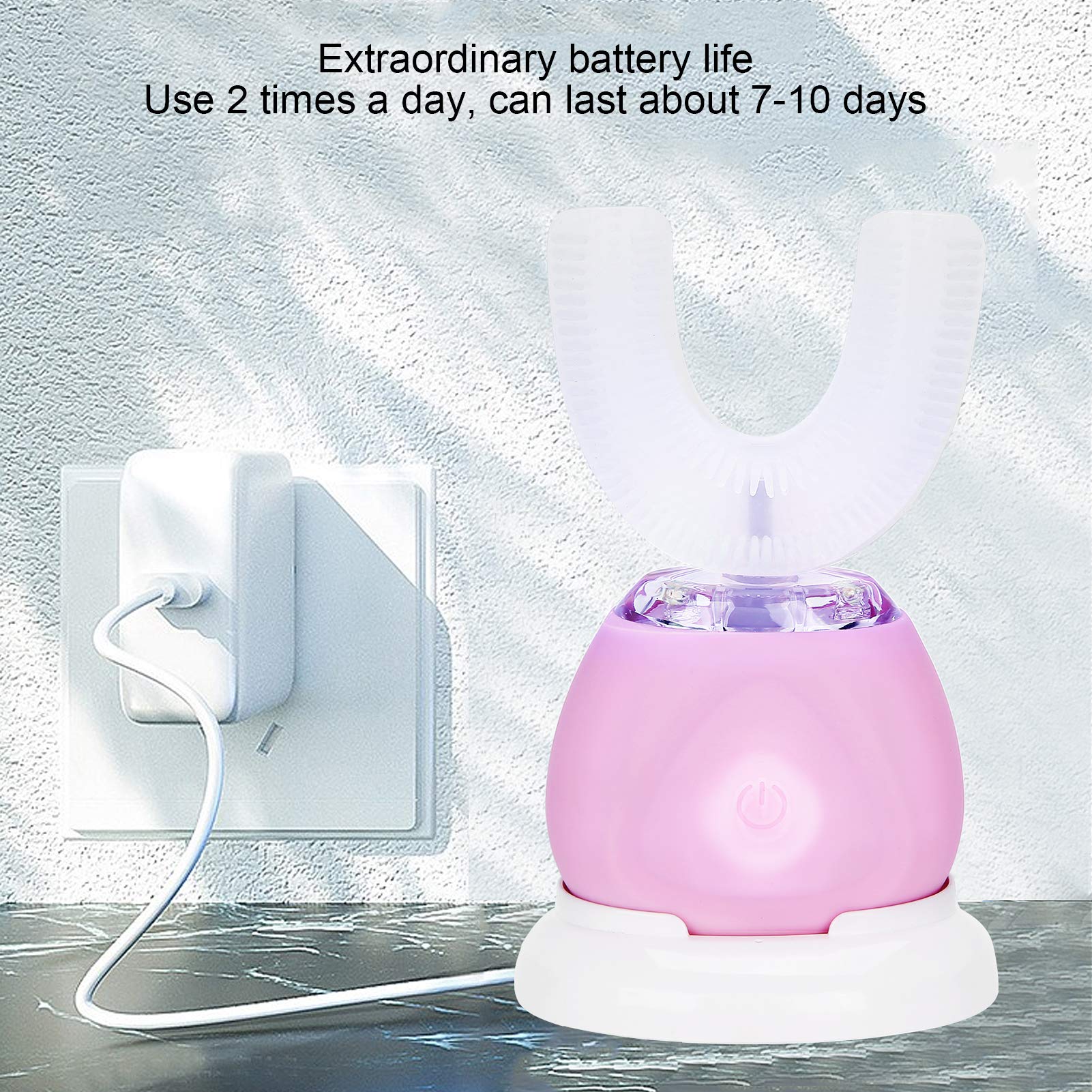 U-Shaped Electric Toothbrush for Adults & Kids - 360° Automatic Ultrasonic Toothbrush with Free Hand (Pink) | Perfect for Travel, Home & Daily Oral Care