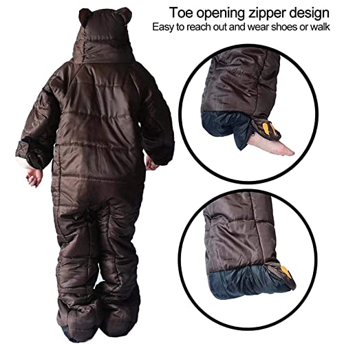 Wearable Bear-Shaped Sleeping Bag for Adults - Full Body Lightweight Winter Camping Gear, XL Size for Outdoor Hiking, Travel & Cold Weather Adventures