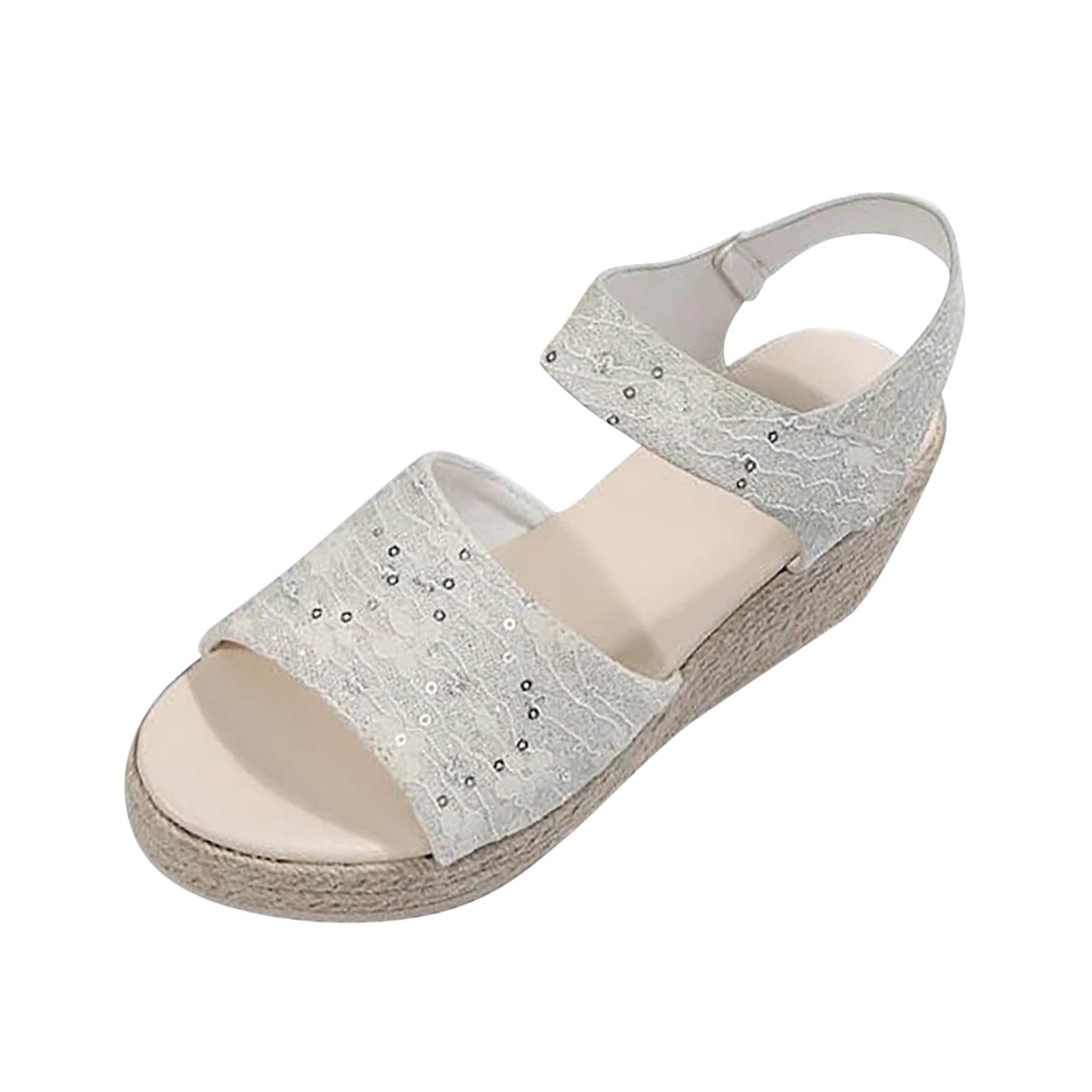 Arch Support Sandals for Women - Open Toe Linen Sole Sequins T-Strap Comfort Sandals | Perfect for Summer, Beach, and Casual Outings