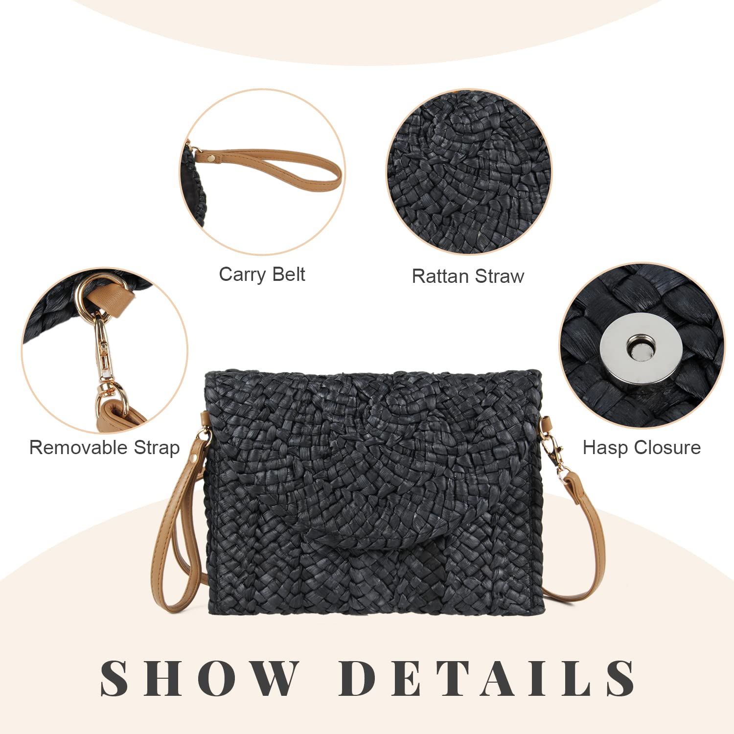 Emprier Women's Woven Straw Clutch Purse - Summer Beach Shoulder Bag, Casual Envelope Wristlet Handbag for Women | Perfect for Beach Vacations, Pool Parties & Outdoor Events