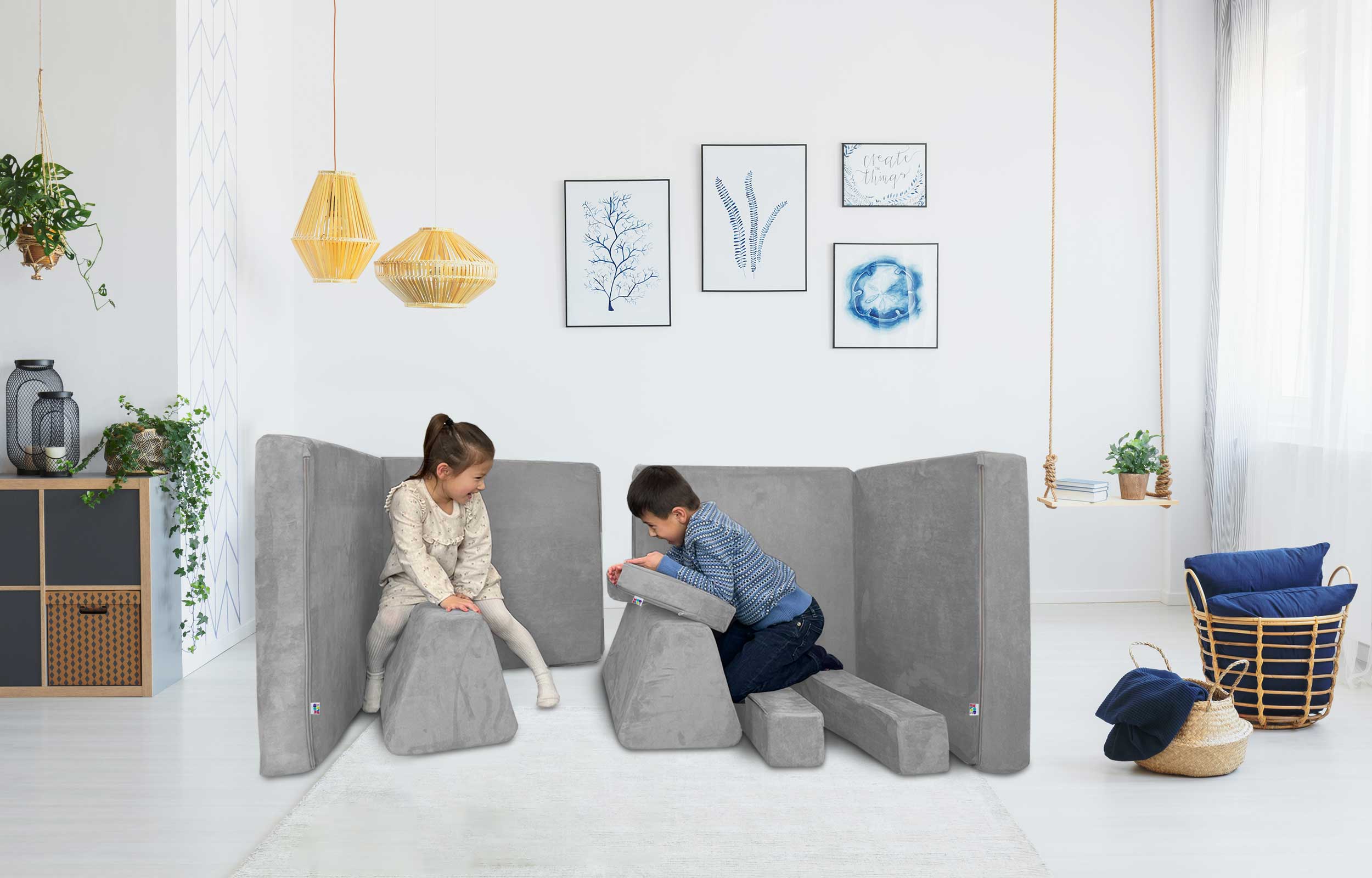 10-Piece Soft Modular Microsuede Foam Kids Play Couch Set - Durable & Washable for Playroom, Bedroom, or Living Room - Perfect for Toddlers & Children's Indoor Playtime, Reading Nook, or Nap Space