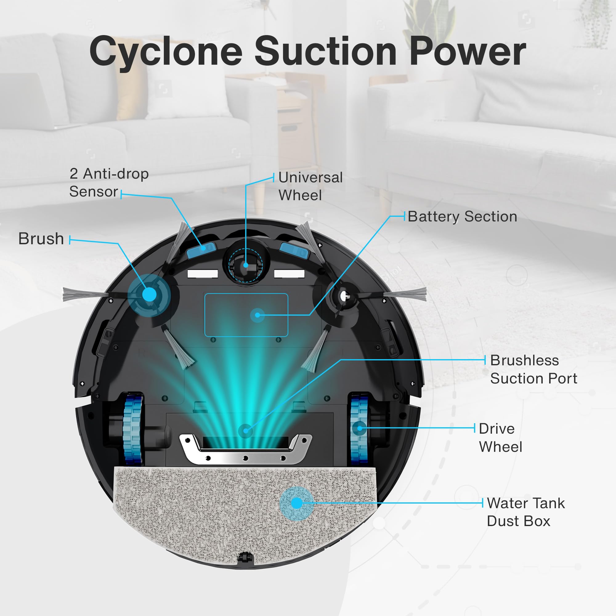 Smart Robot Vacuum Cleaner with Powerful Cyclone Suction - Auto Scheduled Cleaning, Pet Hair & Hard Floor Friendly - Perfect for Home, Office & Pet Owners