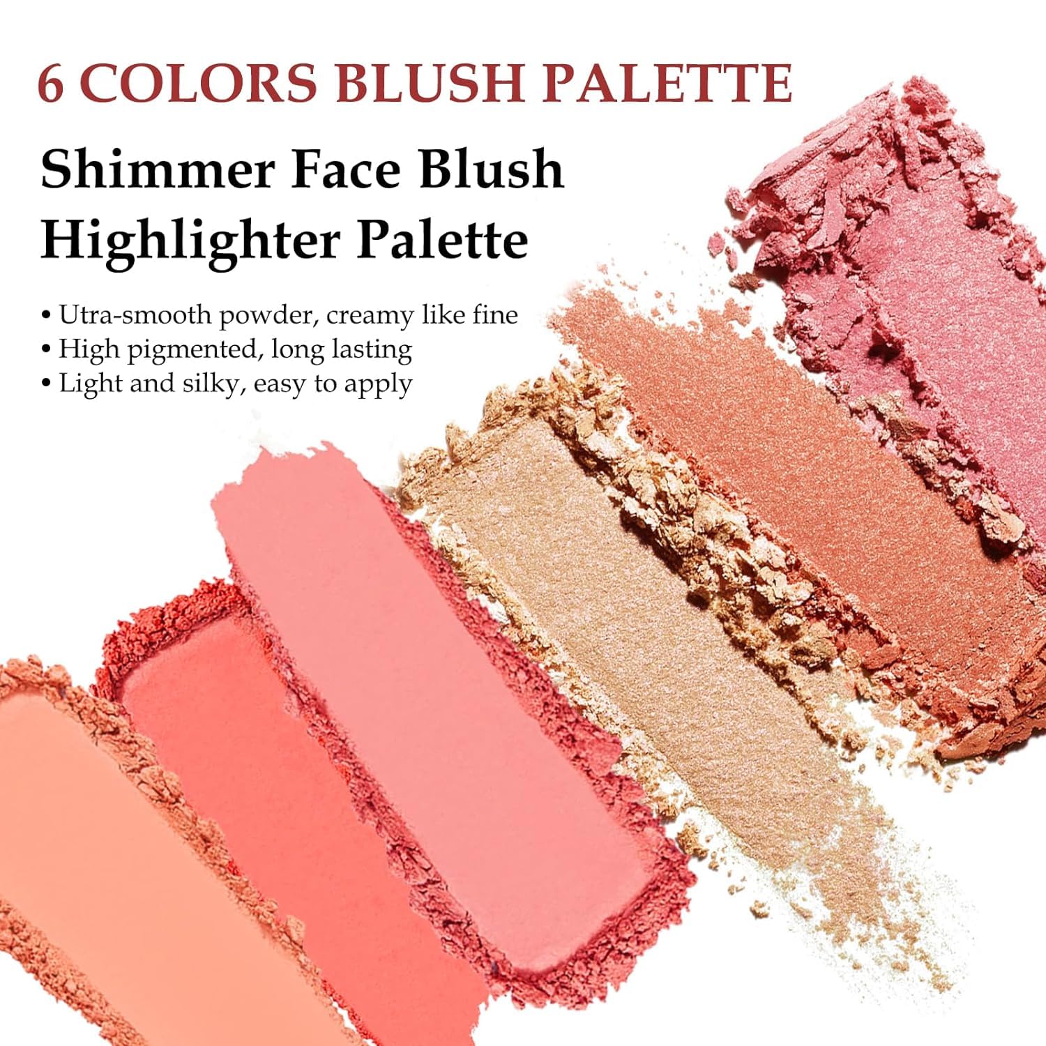 HUDAMOJI 6-Color Blush Highlighter Palette | Matte & Shimmer Face Makeup with Bellini Blusher | 36g Compact Powder for Cheeks | Perfect for Everyday Glam & Special Occasions