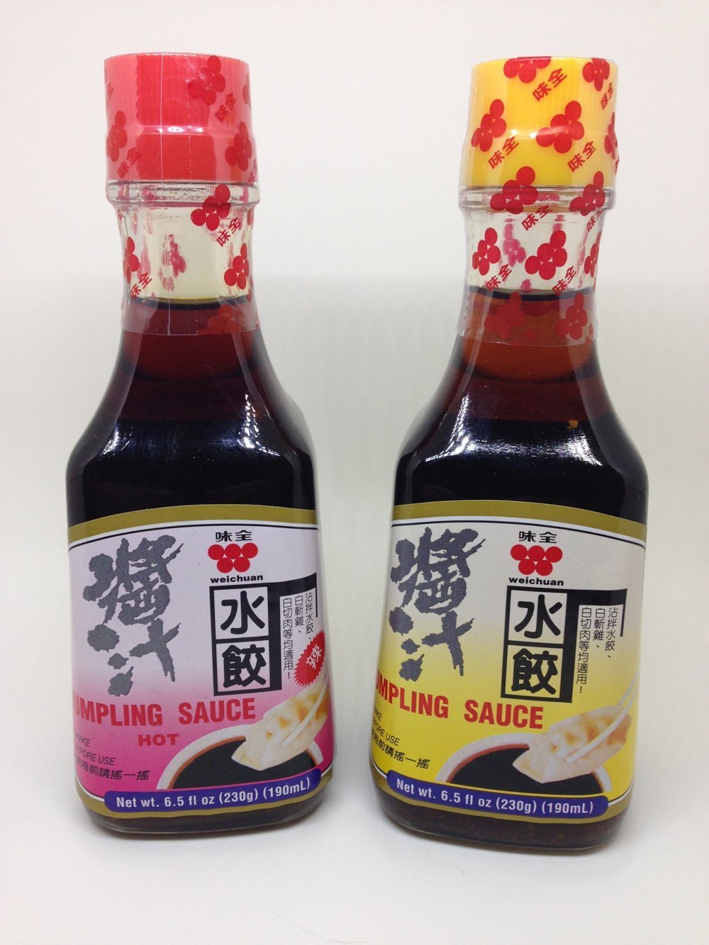 Wei-Chuan Dumpling Sauce - Hot & Regular Flavor Variety Pack (6.5 oz Bottles) - Perfect for Asian Dumplings, Potstickers, and Dipping Sauces