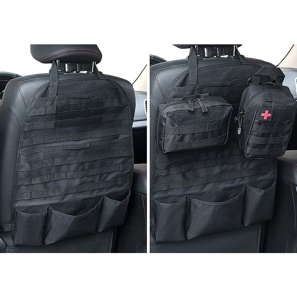 Tactical MOLLE Nylon Car Seat Back Organizer - Universal Fit Vehicle Panel & Backseat Protector (Black) - Perfect for Road Trips, Camping & Outdoor Adventures