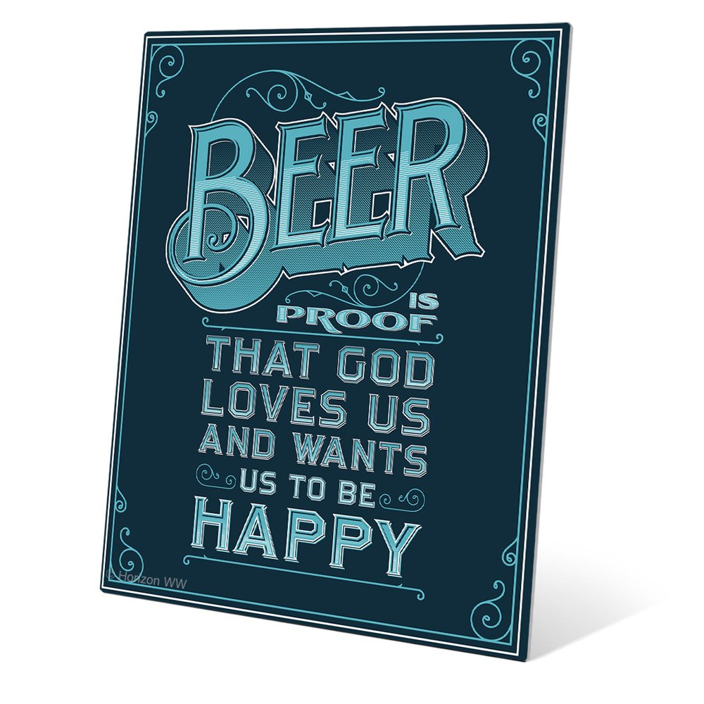 Dark Blue Beer Quote Metal Art Print - 'Beer is Proof That God Loves Us' Funny Wall Decor 20x24 - Perfect for Man Cave, Bar & Home Decor