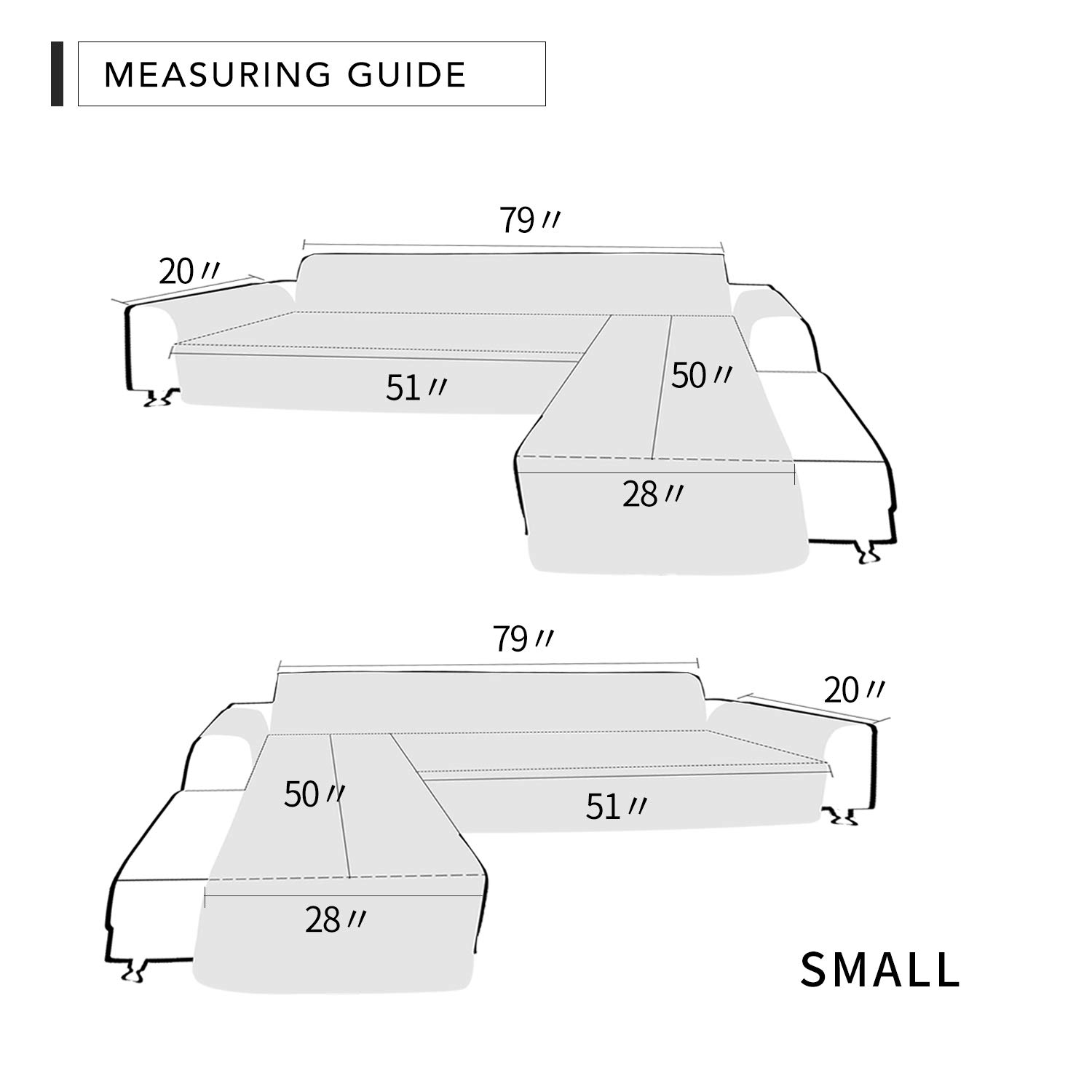 Reversible L-Shaped Sofa Slipcover - Stretchable Sectional Couch Cover with Chaise Lounge, Furniture Protector for Pets & Kids (Gray/Gray, Small) - Perfect for Living Room, Family Room & Pet-Friendly Homes