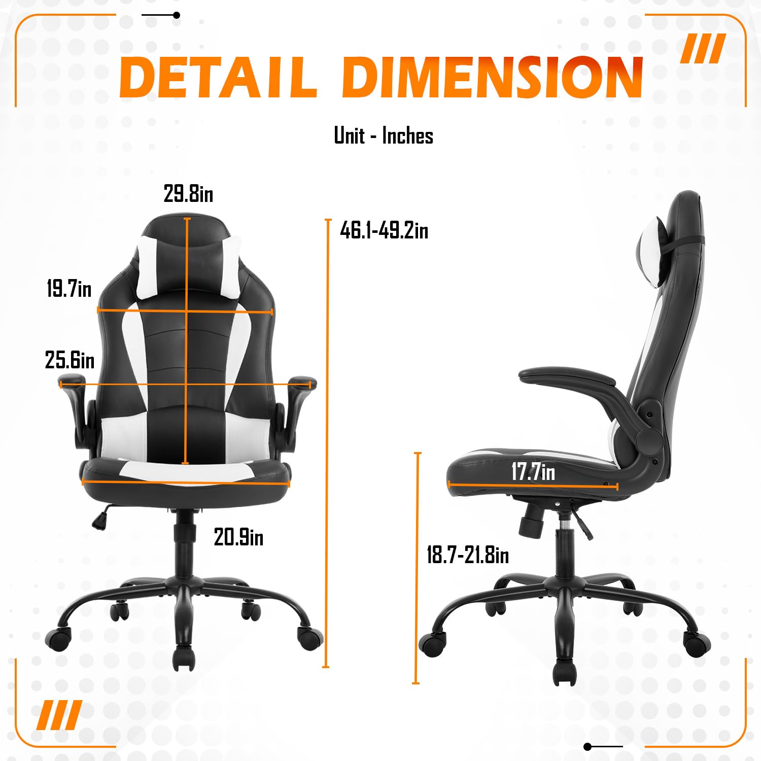 Ergonomic Gaming Chair - High Back Racing Office Chair with Lumbar Support, Flip-Up Arms & Headrest - Adjustable Swivel Rolling PU Leather Computer Desk Chair for Gamers & Professionals (White) - Perfect for Esports, Streaming & Home Office Workspaces