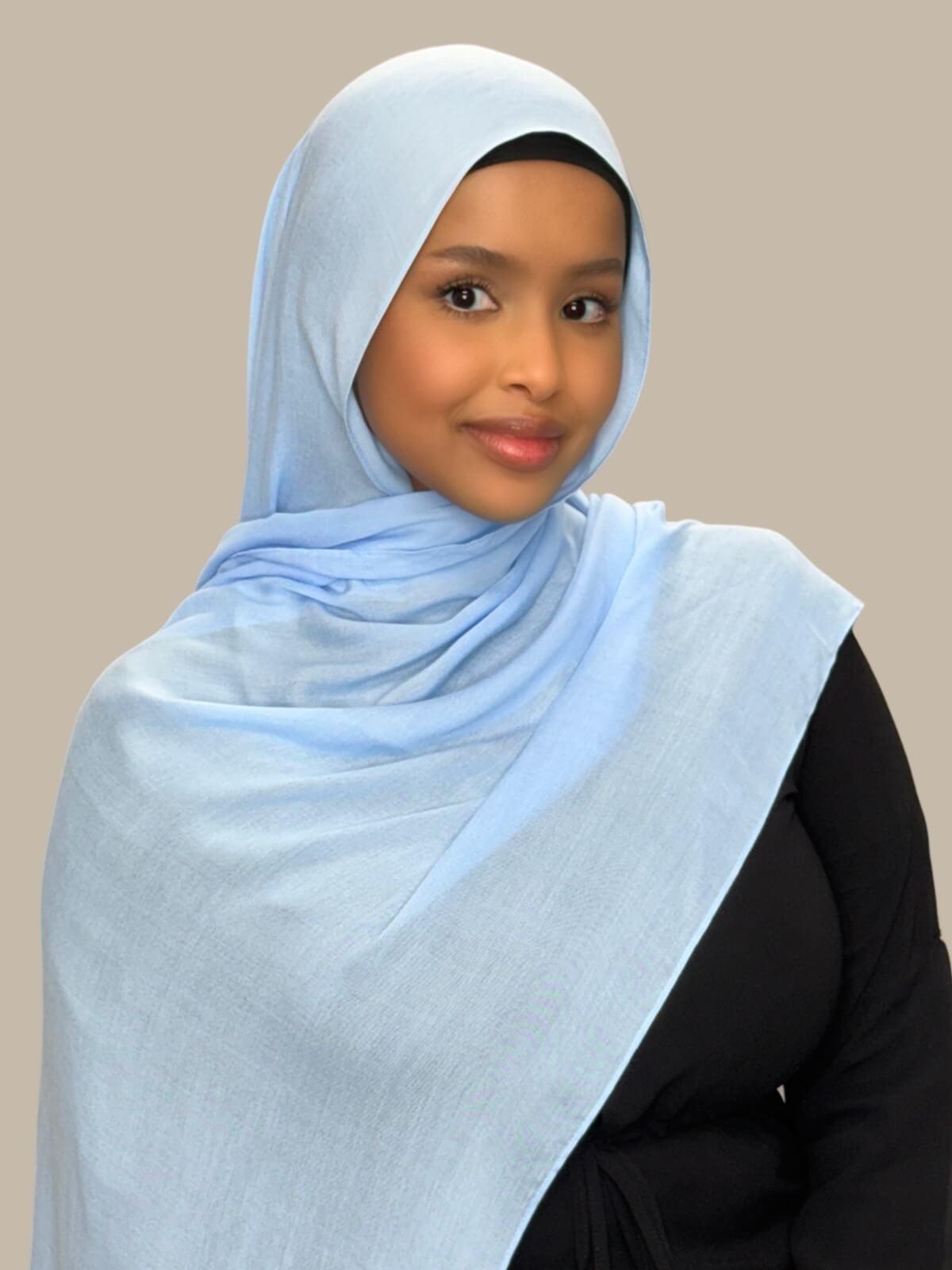 Soft & Breathable Cotton Modal Hijab in Cinderella Blue - Perfect for Daily Wear, Prayer & Special Occasions