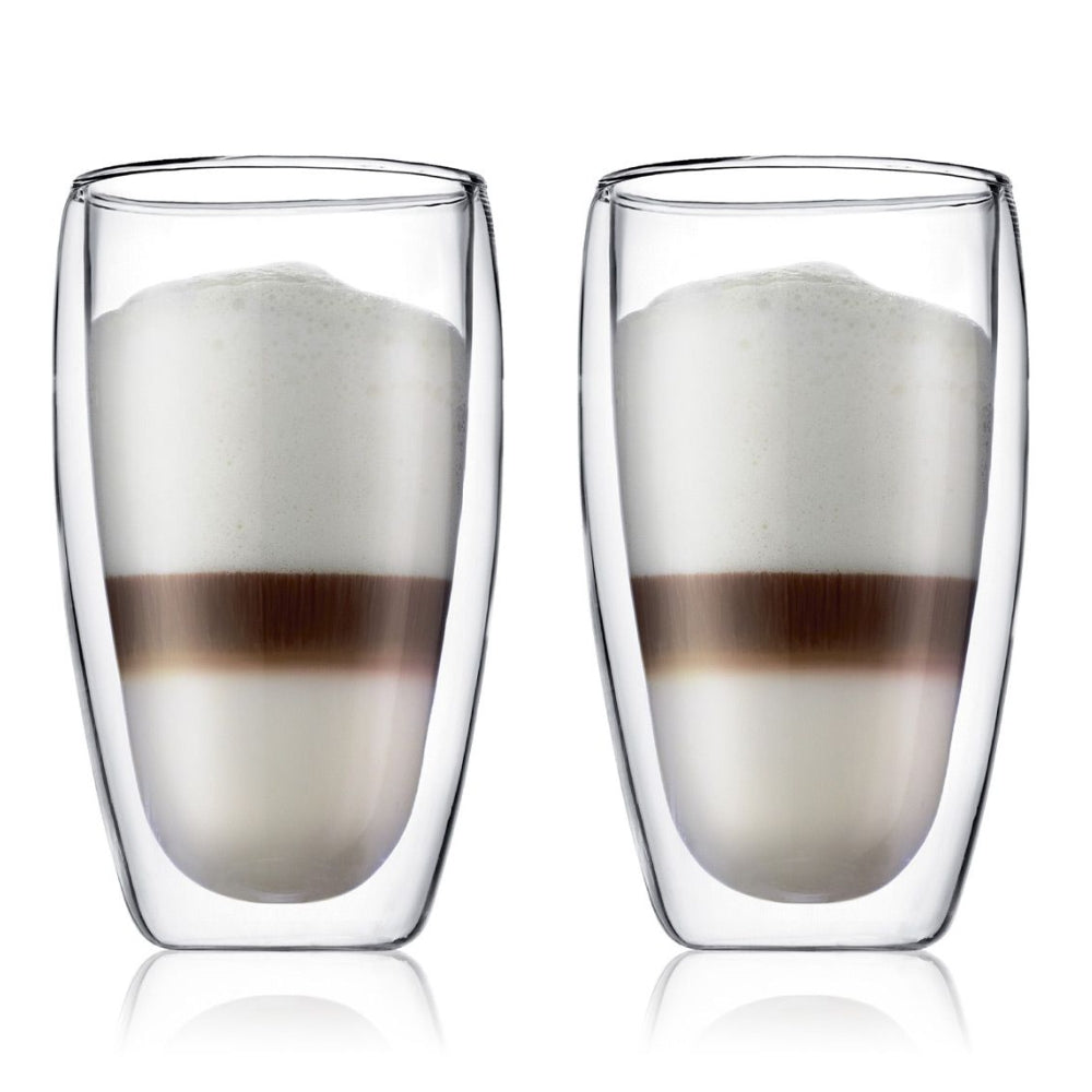 Bodum Pavina 15 Oz Double Wall Glass Set of 2 - Insulated Coffee Mugs for Hot & Cold Drinks, Perfect for Home, Office, or Outdoor Use