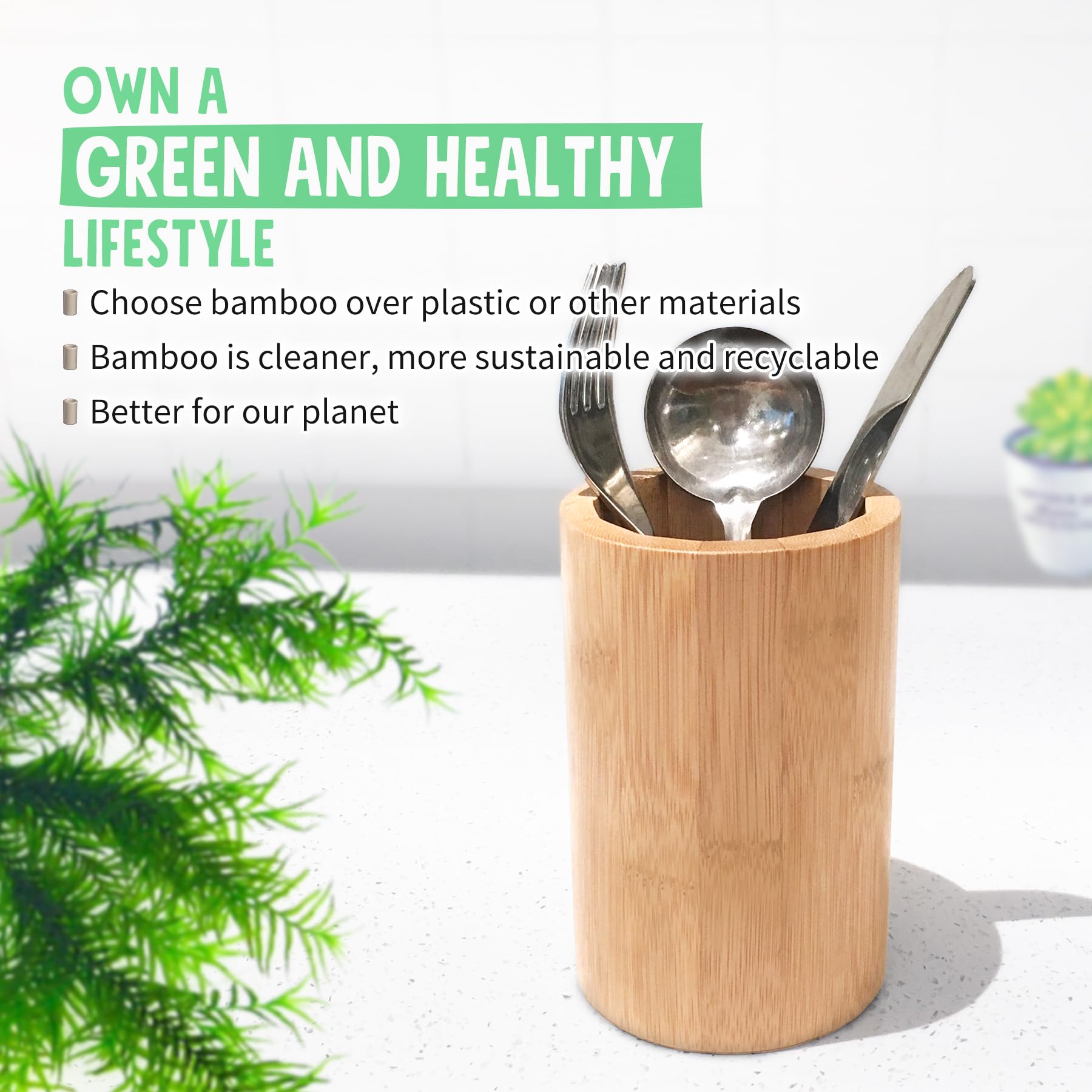 Sophie & Panda Bamboo Pen Holder, Toothbrush Organizer, Makeup Brush Storage, Utensil Caddy - Eco-Friendly Bamboo Cylinder for Home, Office & Bathroom Organization