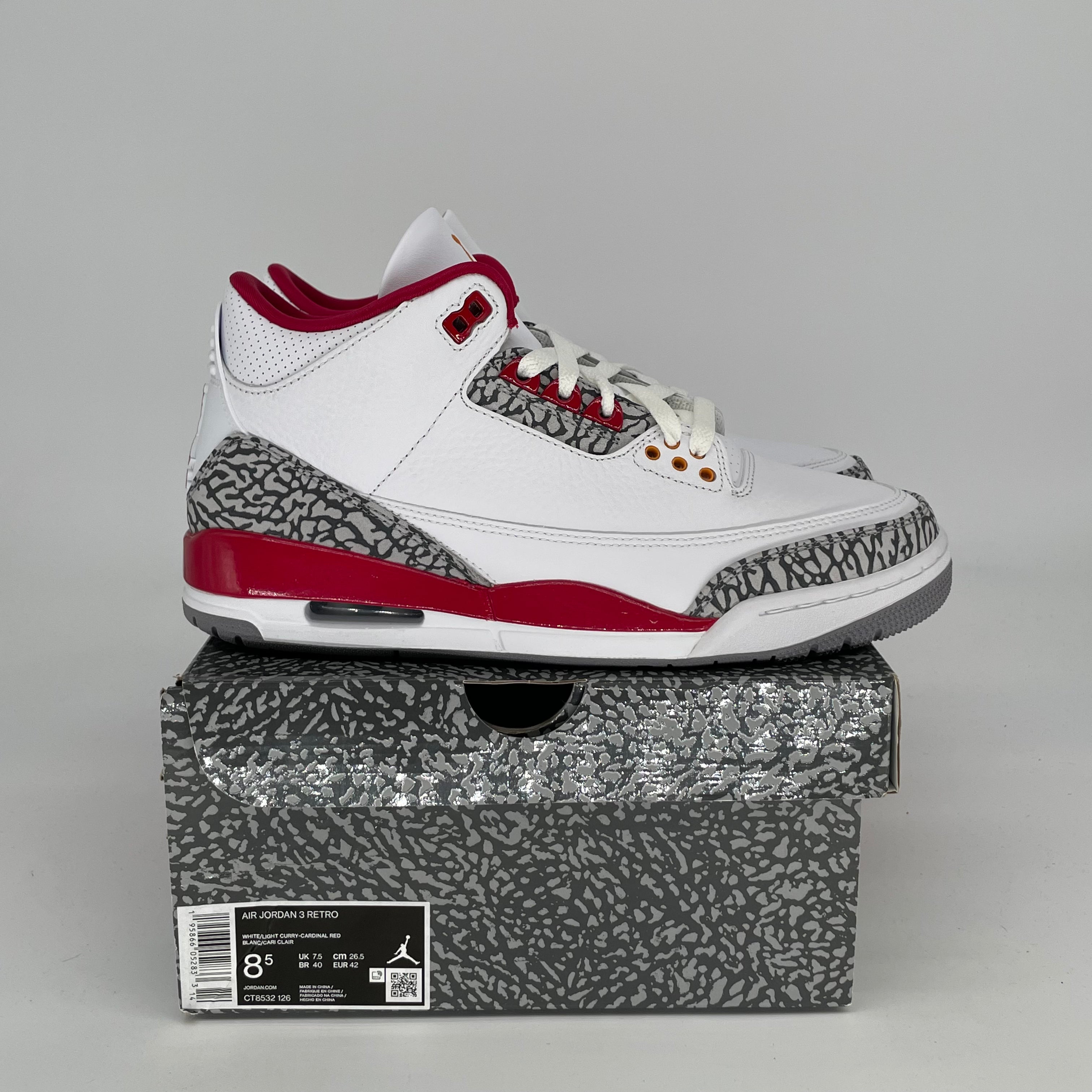 AIR JORDAN 3 Cardinal Red Basketball Shoes - Men's Size 8.5/Women's Size 10 (CT8532-126) - Retro Sneakers for Running, Gym & Streetwear Fashion