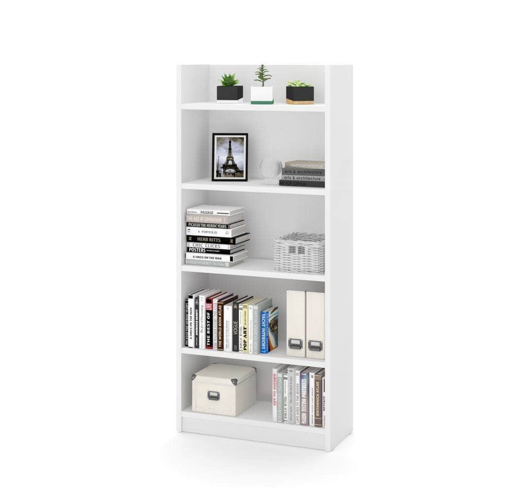 Pro Linea Standard 5 Shelf Bookcase - White Wooden Bookshelf for Home Office, Living Room & Bedroom Storage Organization
