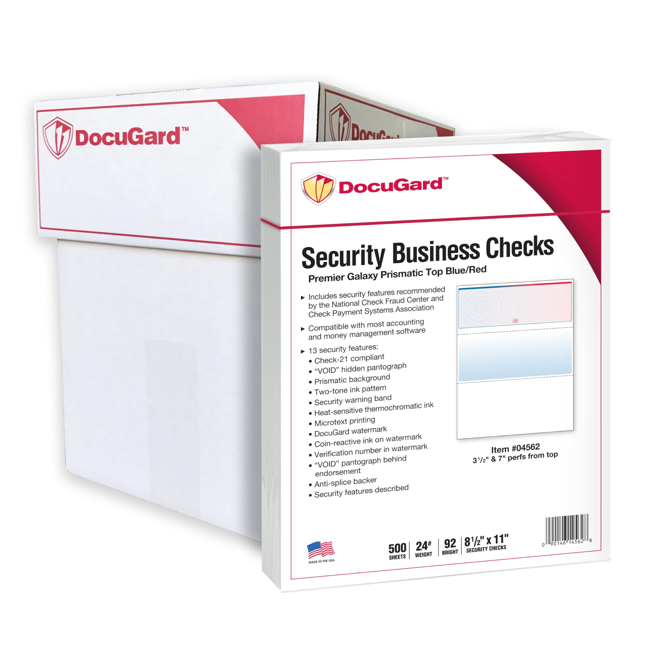 DocuGuard Blue/Red Galaxy Premier Prismatic High Security Check Paper - Compatible with Laser & Inkjet Printers - 13 Advanced Security Features - 2500 Blank Business Checks (04562C) - Ideal for Fraud Protection & Secure Business Transactions
