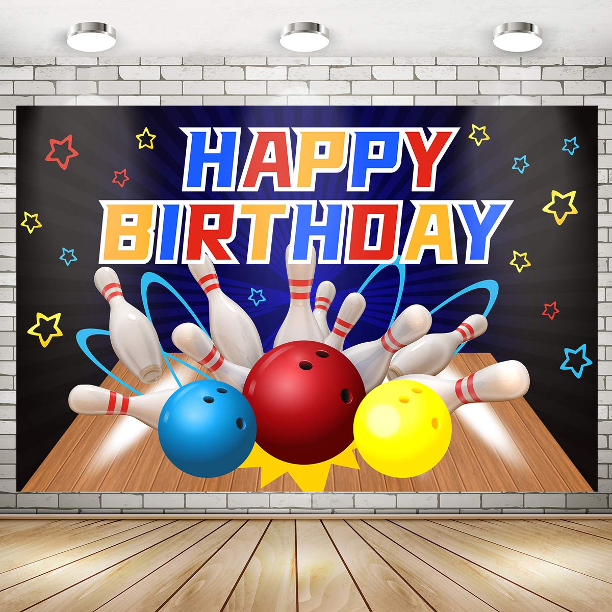 Bowling Party Backdrop Decorations - 71x49 Inch Happy Birthday Banner for Boys & Girls, Baby Shower Wall Decor - Perfect for Bowling Themed Parties, Birthdays, and Sports Celebrations