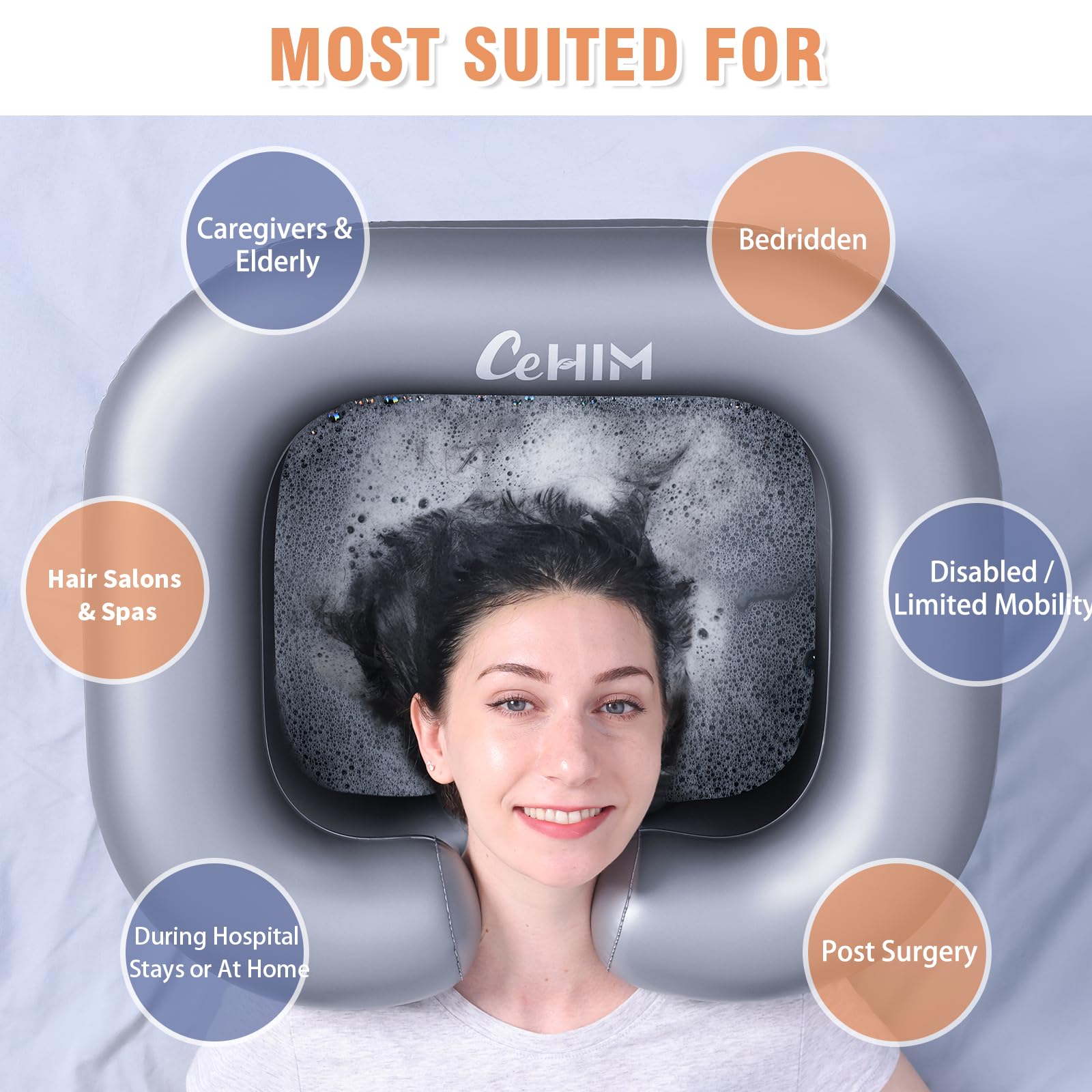 **Portable Inflatable Shampoo Basin for Bedridden & Disabled - Hair Washing Bowl for Home, Salon, or Travel - Silver (Ideal for Dreadlocks, Post-Surgery, and Sink-Free Hair Care)**