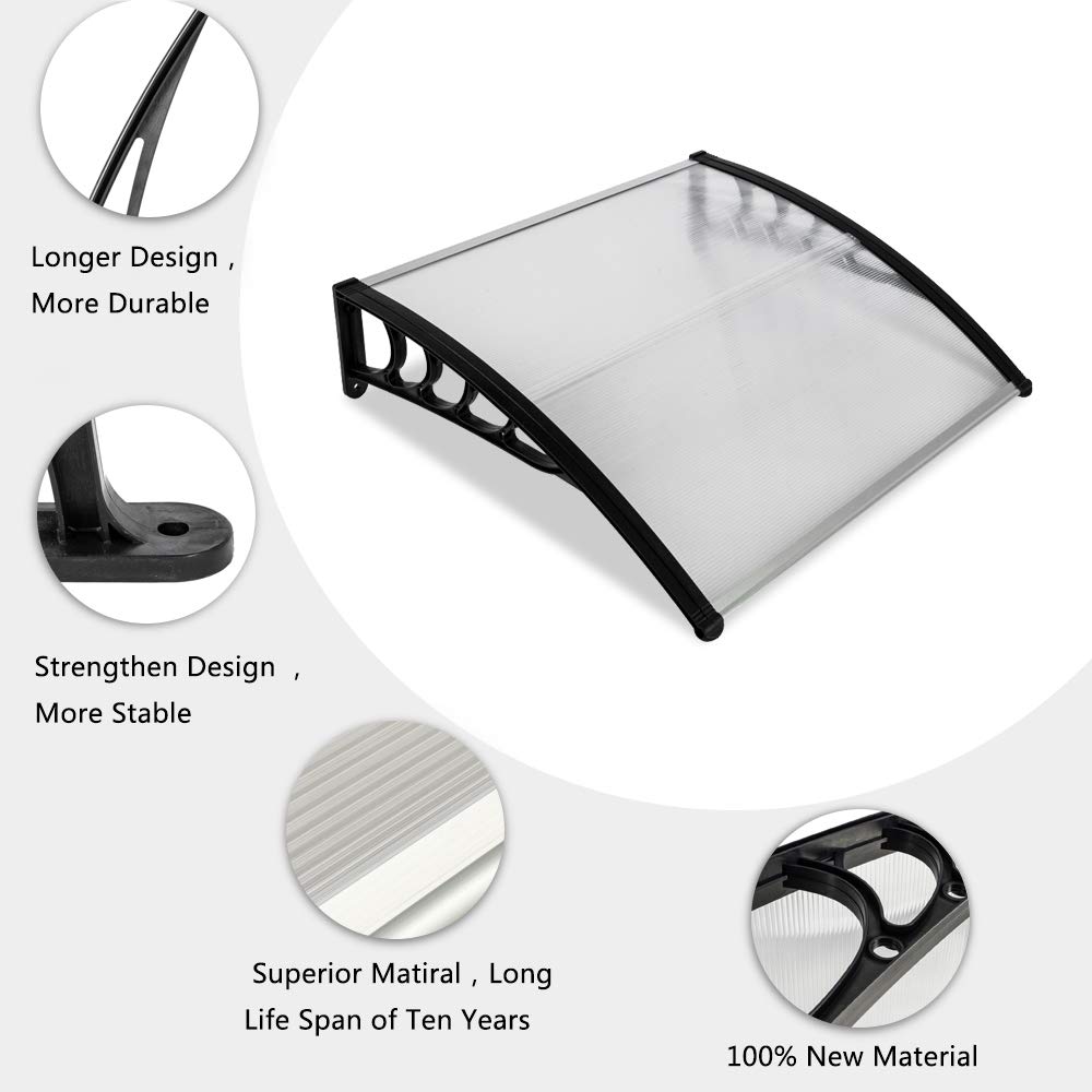 Black Window Awning & Door Canopy - 100x100cm Waterproof Rain Cover with Sturdy Bracket - Perfect for Patio, Porch, and Outdoor Window Protection