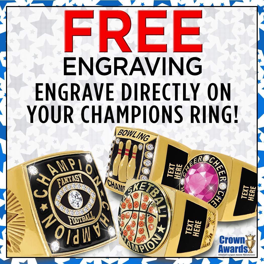 Custom Engraved Gold Basketball Championship Ring - Personalized Premiere Crown Awards Trophy Ring for Players & Teams - Perfect for NBA, College, High School Basketball Awards & Gifts