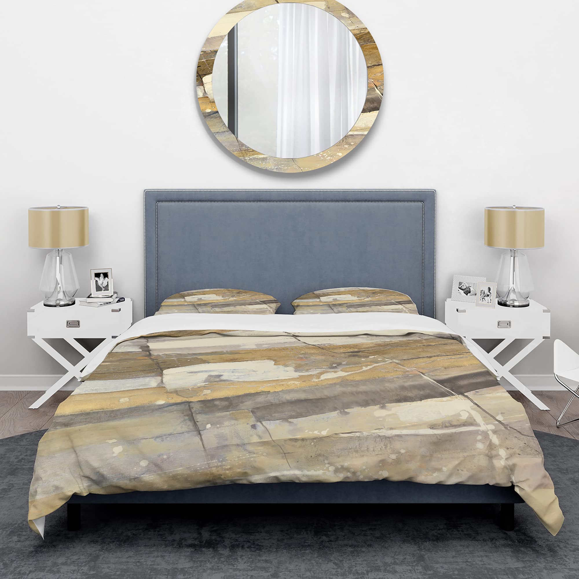 DesignQ 3-Piece King Size Duvet Cover Set - Ultra Soft Hypoallergenic Microfiber Bedding for All Seasons - Fire & Ice Minerals V Pattern - Machine Washable Gold Luxury Bedding - Perfect for Master Bedrooms, Guest Rooms & Airbnb Rentals