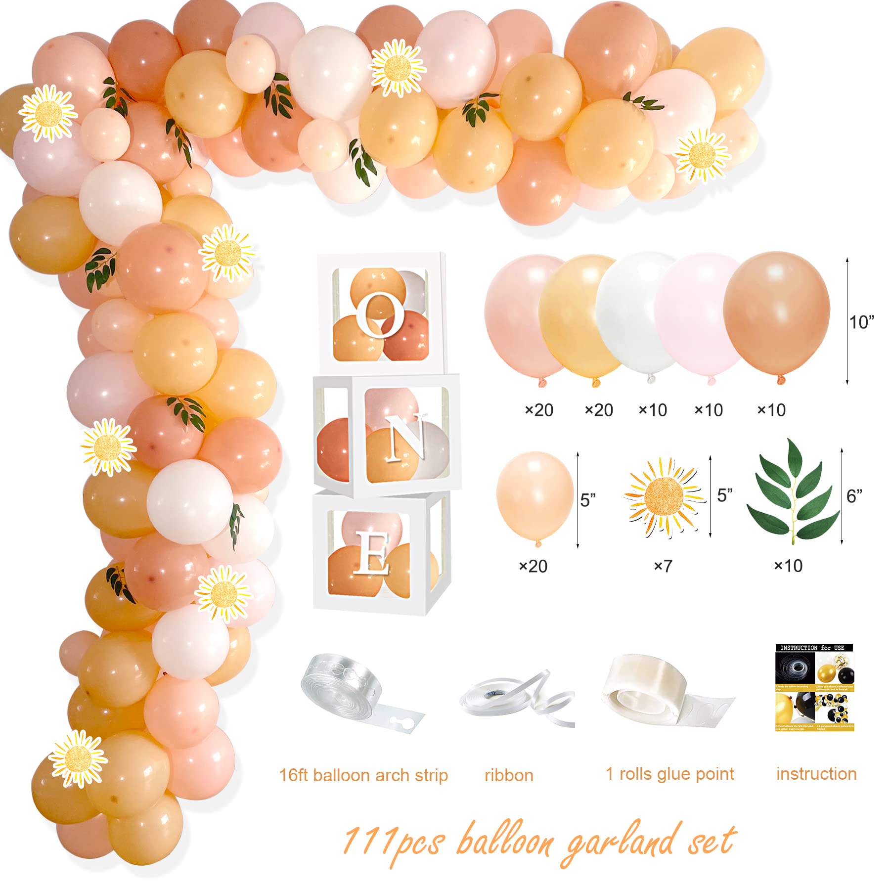 Boho Sun 1st Birthday Party Decorations Kit - First Trip Around The Sun Balloon Backdrop, Cake Topper & Party Supplies for Girls | Perfect for Baby's First Birthday, Photoshoot Background & Celebration Decor