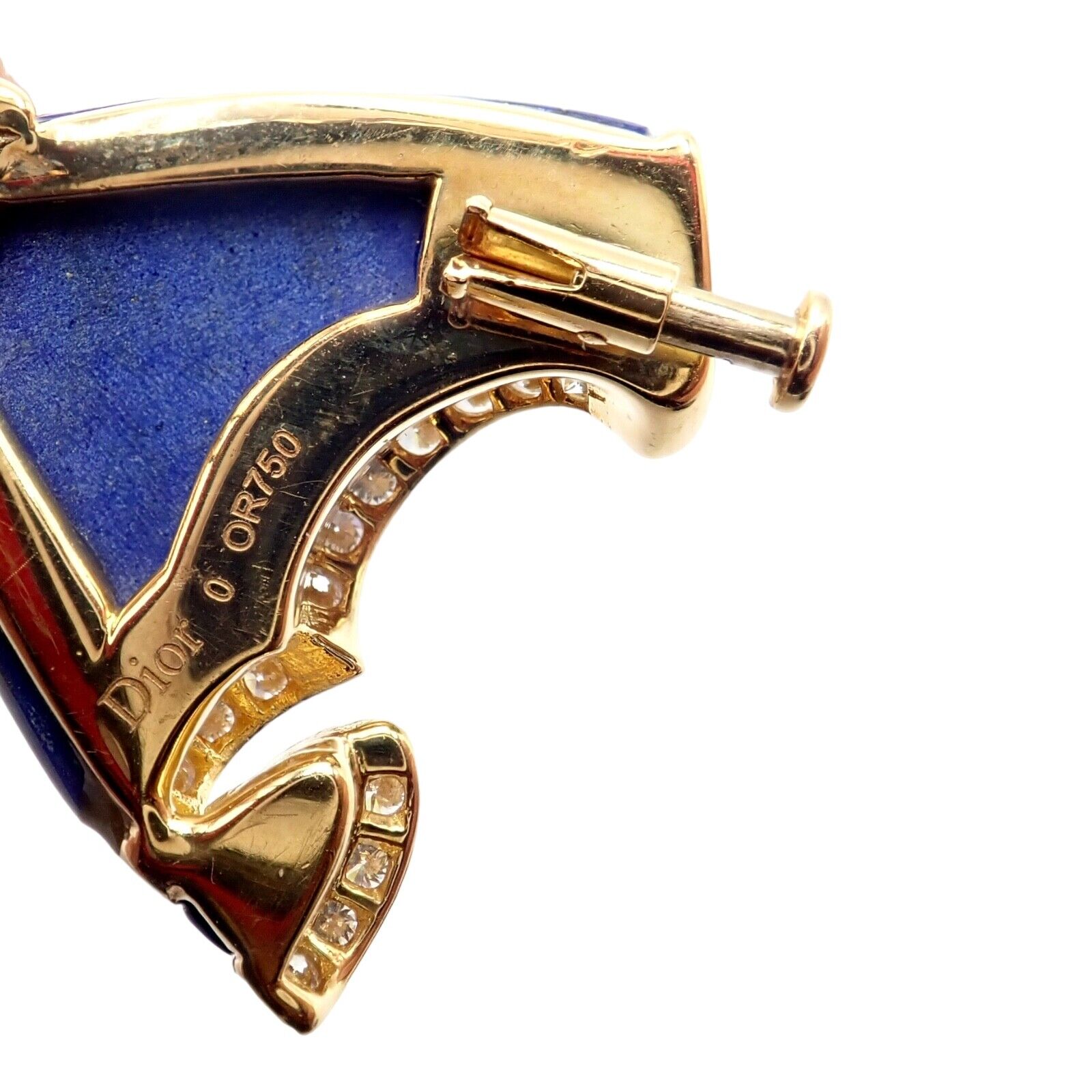 Authentic Christian Dior 18k Yellow Gold Diamond Lapis Lady Dior Brooch Pendant - Luxury Jewelry for Women, Perfect for Parties, Weddings & Special Occasions