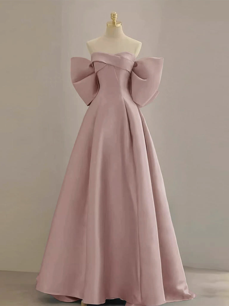 Elegant Pink A-Line Satin Long Prom Dresses for Women - Formal Evening Gowns for Homecoming, Ball, Wedding & Special Occasions