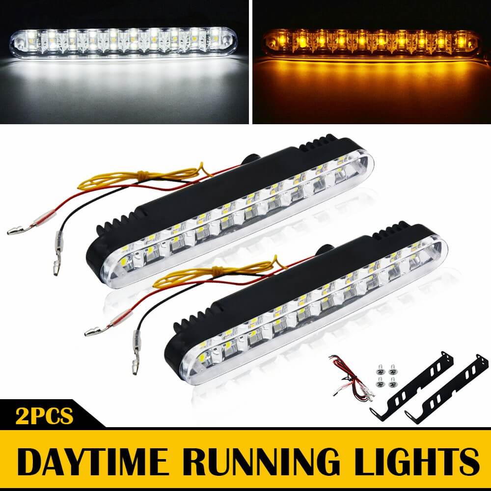 Universal LED Daytime Running Lights Kit - White & Amber Turn Signal Lights (30pcs LED Chips) for Cars, Trucks & SUVs - Enhanced Visibility & Safety Day & Night