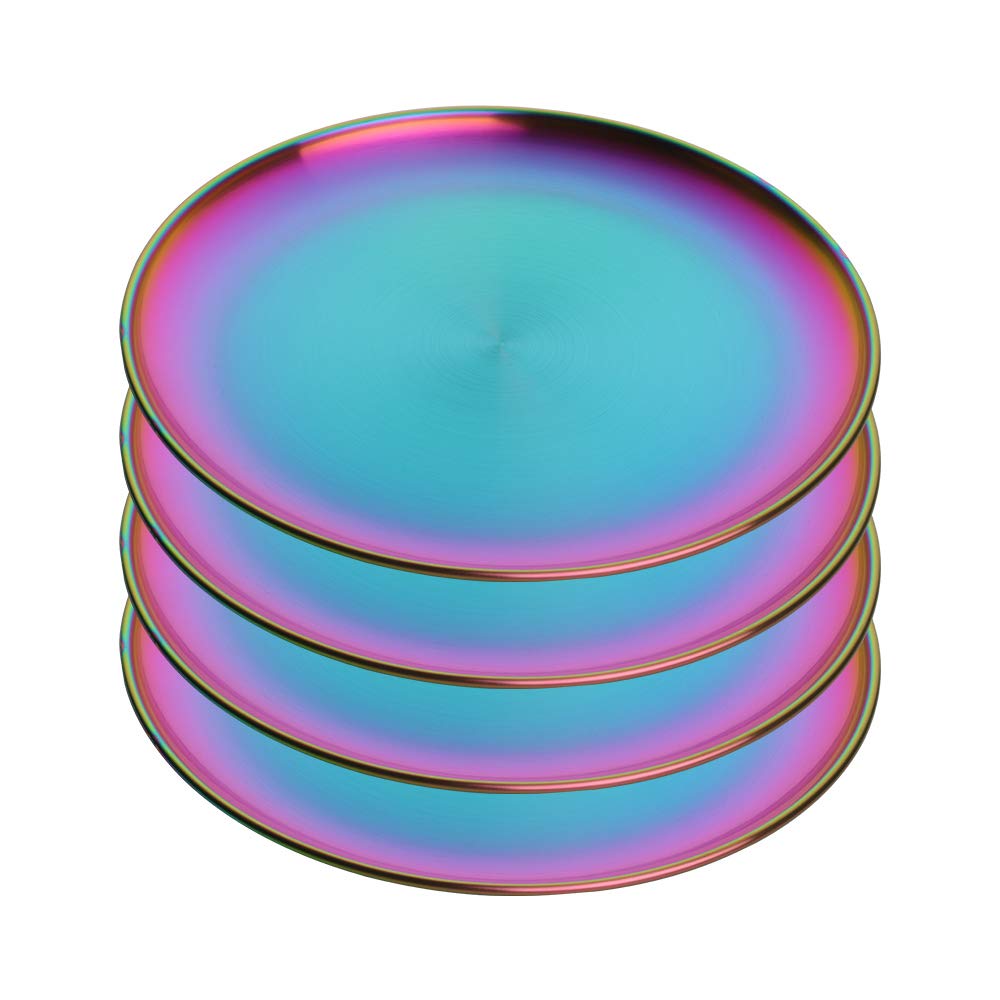 4-Piece Stainless Steel Plates Set - 9.1 Inch Unbreakable Rainbow Platters for Camping & Dishwasher Safe