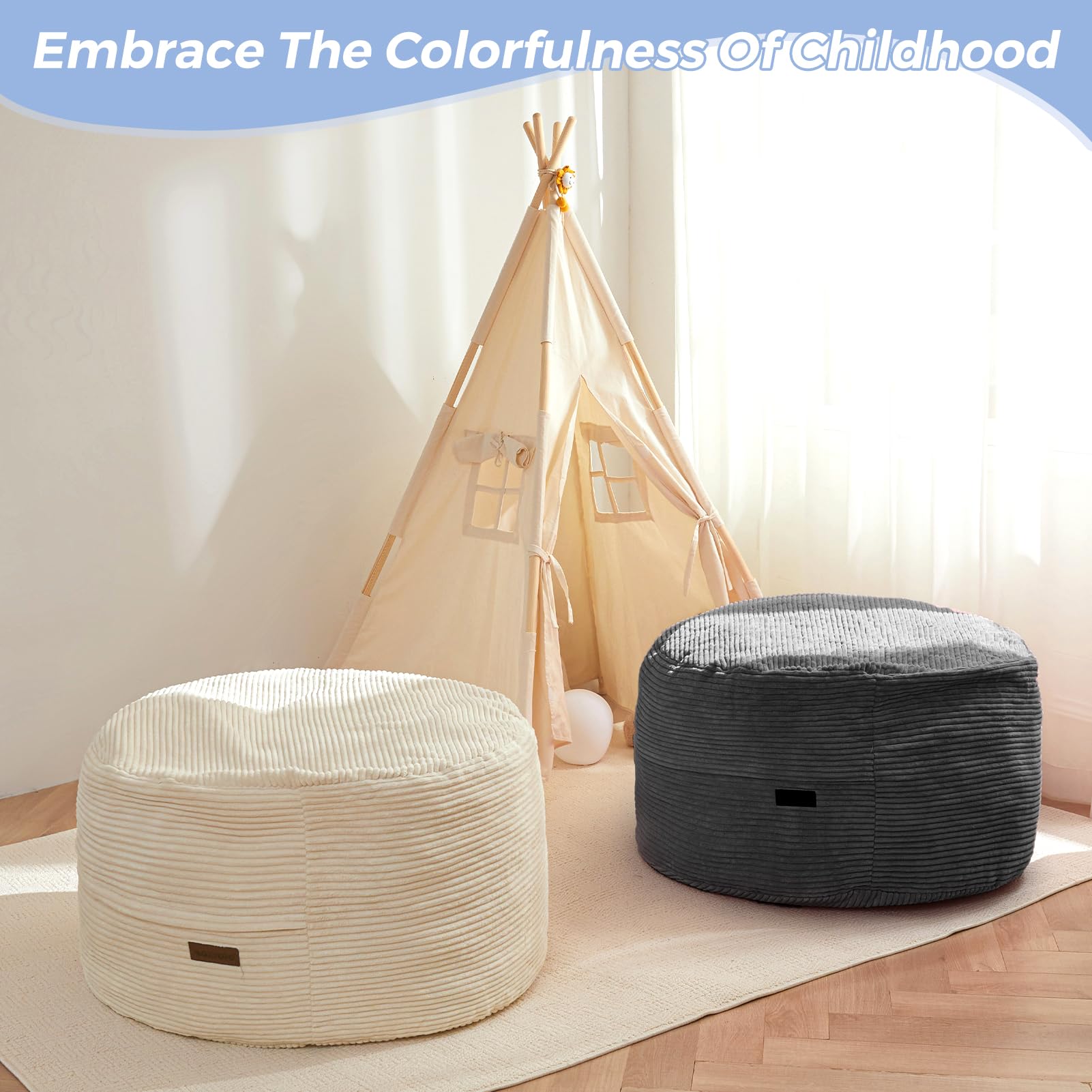 MAXYOYO Kids Corduroy Bean Bag Chair - Convertible to Floor Mattress, Dark Grey - Perfect for Playrooms, Bedrooms & Lounging
