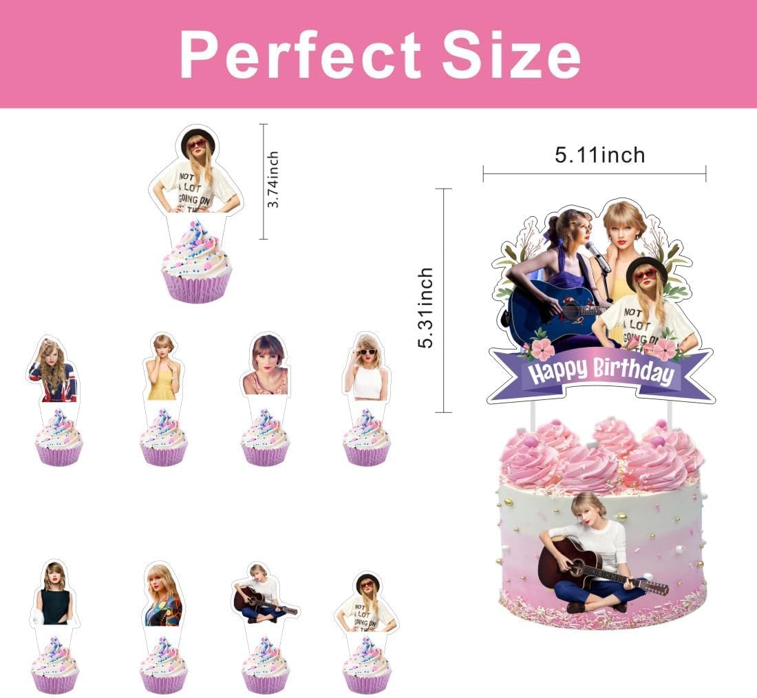 25 Pcs Taylor Swift Cake Toppers - Edible Birthday Cake Decorations, Cupcake Toppers for Taylor Themed Party Supplies (Perfect for Birthday Cakes, Cupcakes, Bridal Showers & Themed Parties)