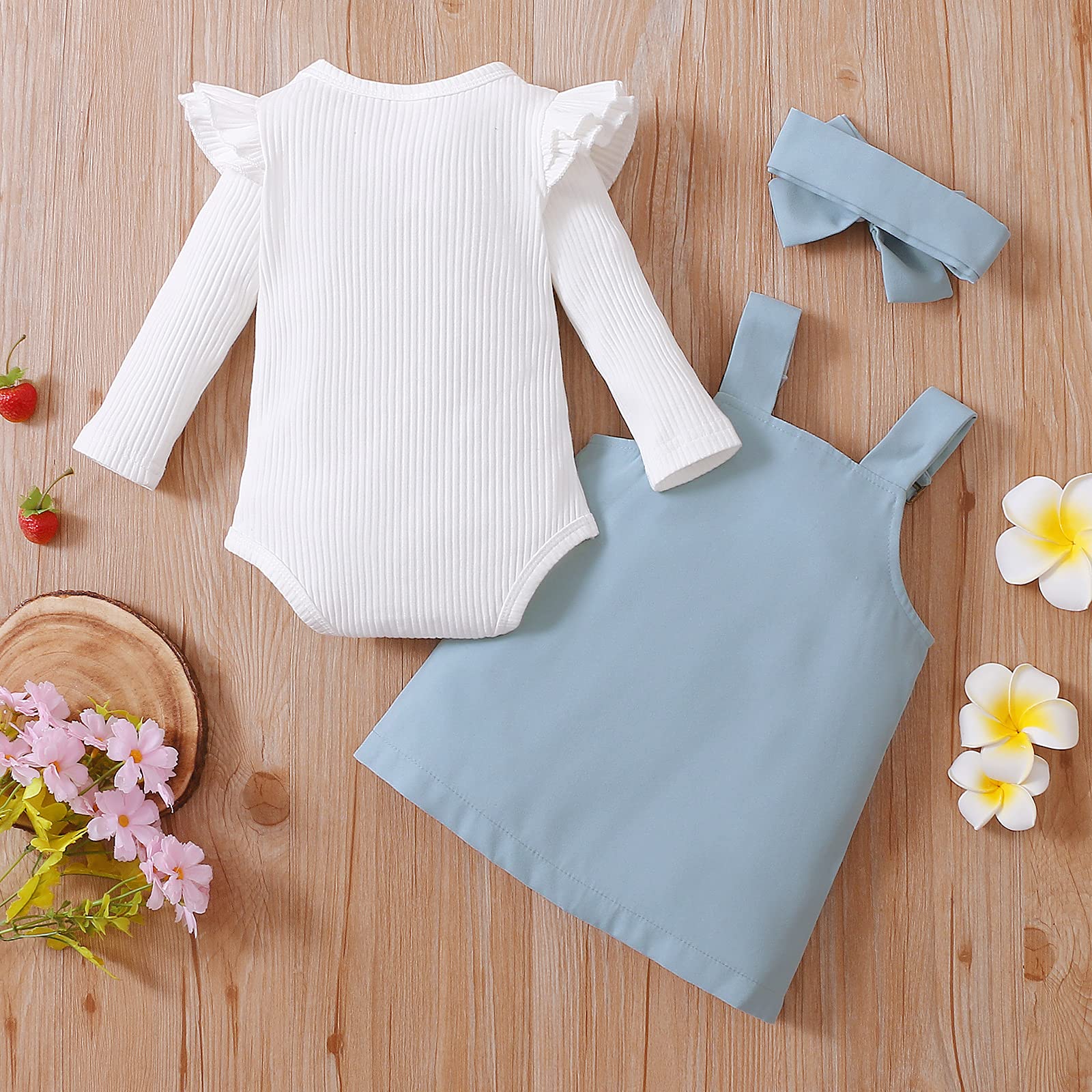 Mubineo 3Pcs Newborn Baby Girl Outfits Set - Bodysuit, Romper, Dress & Headband - Soft & Comfortable Baby Clothes for Photos, Parties & Daily Wear