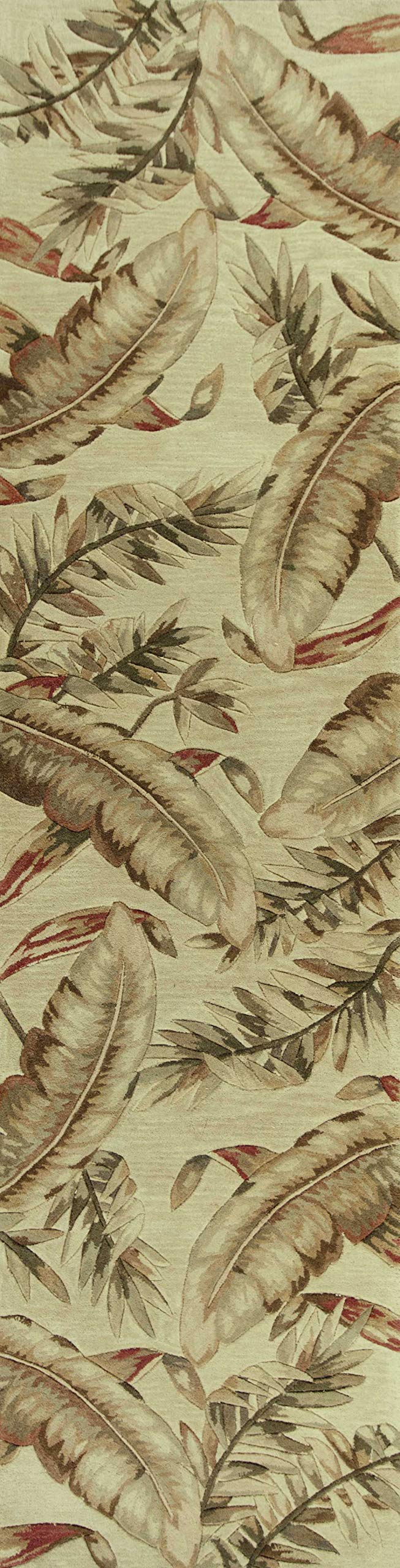 HomeRoots 10' Ivory Wool Hand-Tufted Tropical Leaves Indoor Runner Rug - Perfect for Hallways, Living Rooms & Bedrooms