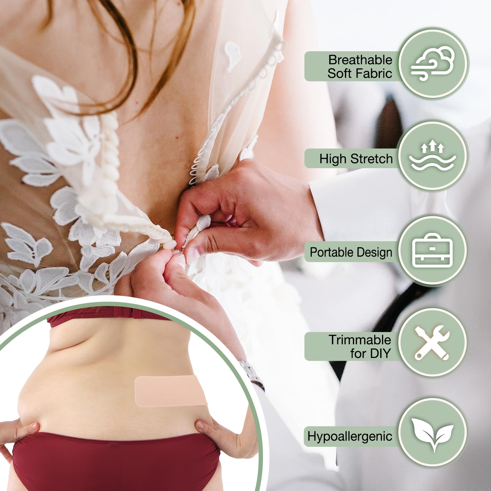 50 Pcs Pre-Cut Tummy Tape & Body Lift Tape – Elastic Kinesiology Tape for Belly, Back Fat, Leg Support – Ideal for Backless Dresses, Wedding, Pregnancy & Post-Surgery Stoma Care