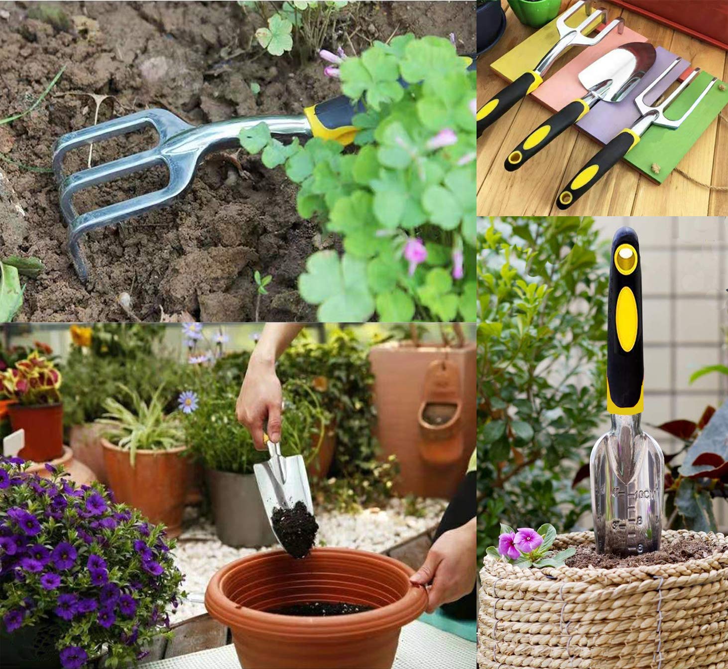 Premium 3-Piece Garden Tool Set - Aluminum Alloy Hand Trowel, Transplanting Trowel & Cultivator for Digging, Planting & Weeding | Durable Gardening Supplies with Ergonomic Handle (Yellow) | Ideal for Home Gardens, Flower Beds & Container Planting