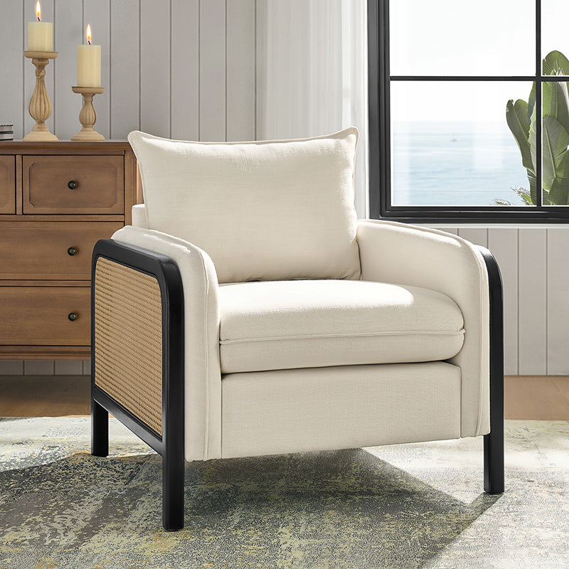 Coastal Rattan Accent Chair with Soft Cushions - Boho Wicker Lounge Chair for Living Room, Bedroom & Patio - Comfortable Indoor Outdoor Seating Furniture for Home Decor