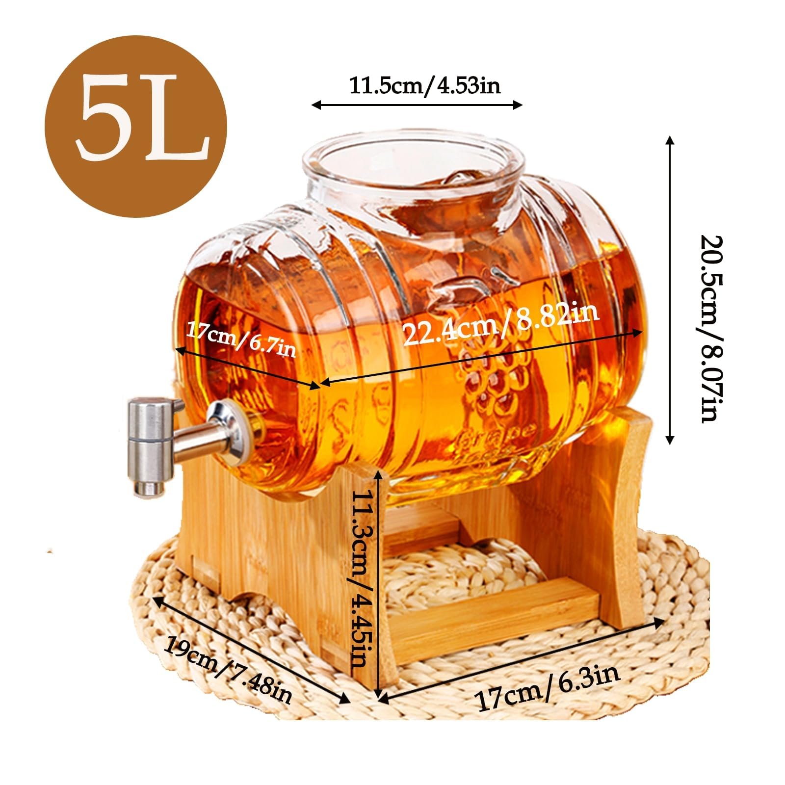 Glass Beverage Dispenser with Spigot & Stand - 3L/5L Iced Drink Dispenser for Parties, Events & Home Use - Cold Drink Pitcher for Lemonade, Iced Tea & Cocktails - Perfect for BBQs, Weddings & Outdoor Gatherings
