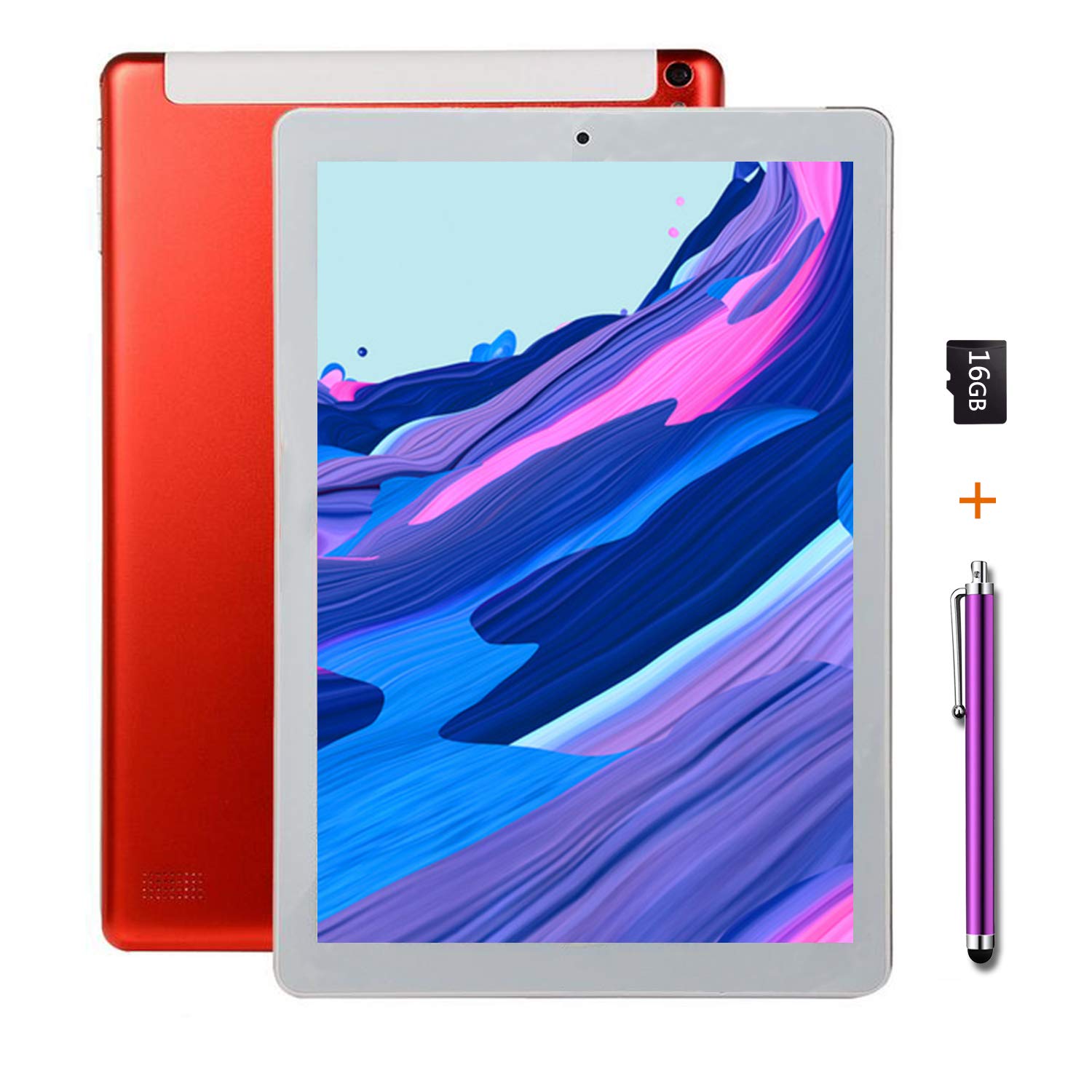 LNBEI 10 Inch Android Tablet with SIM Card Slot, Unlocked, 16GB SD Card & Stylus Pen - IPS Screen, 3G, WiFi, GPS, Bluetooth - Perfect for Travel, Work & Entertainment (Red)
